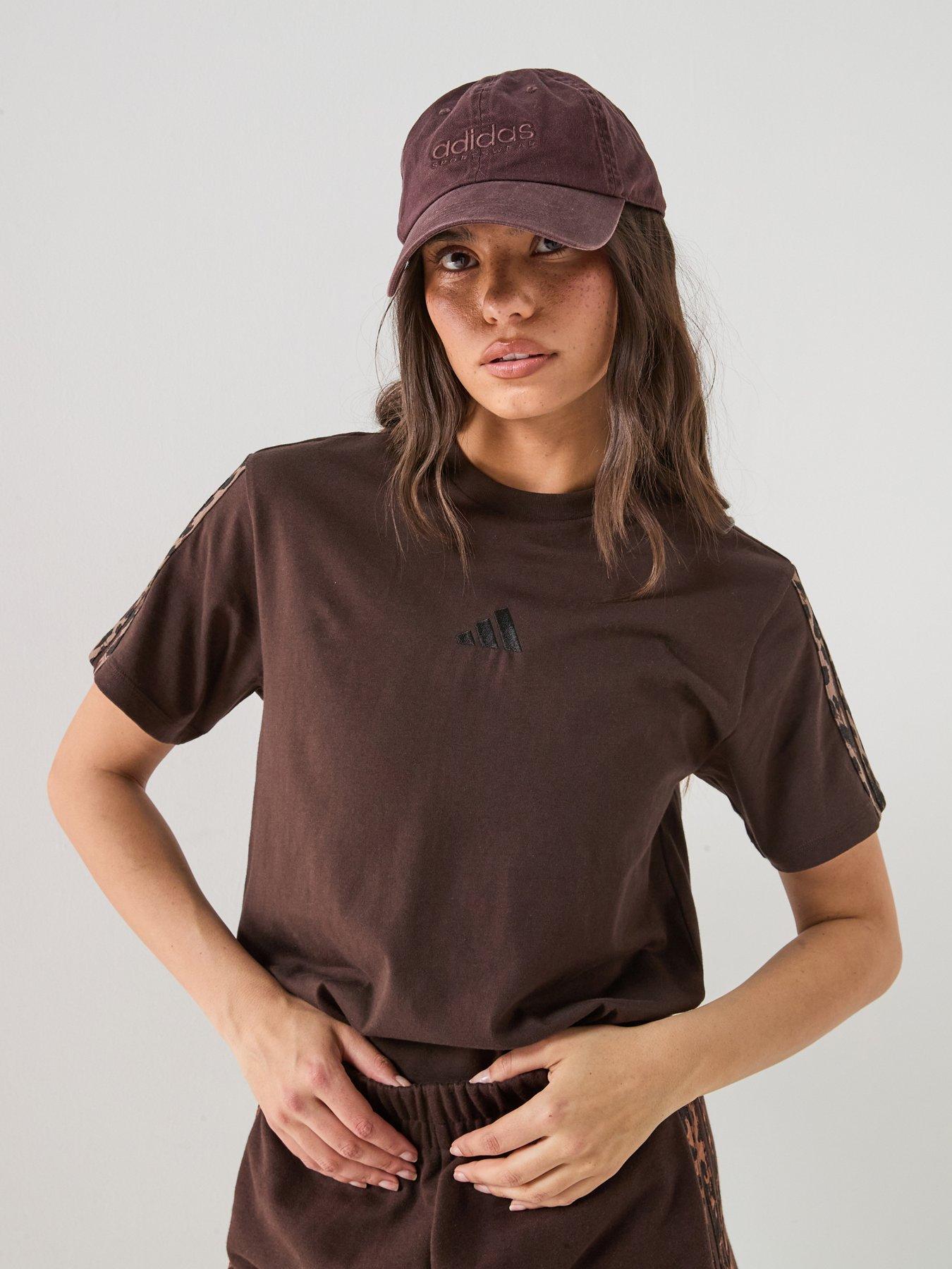adidas Sportswear Women's Essentials Animal Print 3-Stripes T-Shirt - Brown