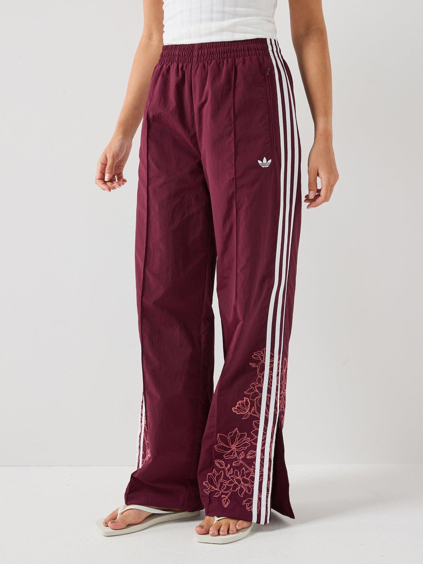 adidas Originals Womens Flower Embriodered Firebird Loose Track Pants - Burgundy