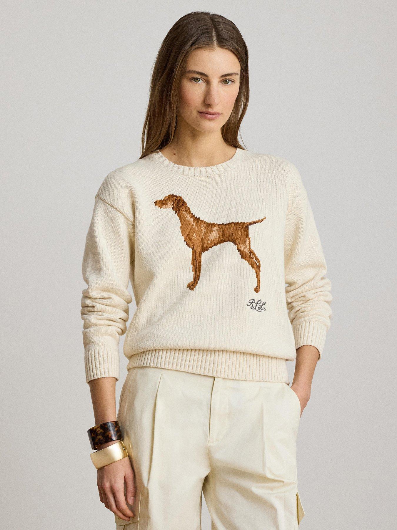 Image 1 of 4 of Lauren by Ralph Lauren Intarsia-Knit Vizsla Cotton Jumper - Mascarpone Cream Multi
