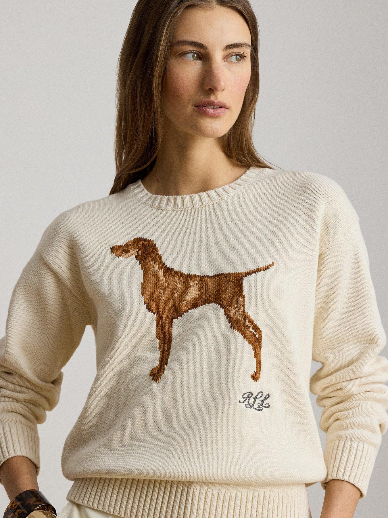 Image 4 of 4 of Lauren by Ralph Lauren Intarsia-Knit Vizsla Cotton Jumper - Mascarpone Cream Multi