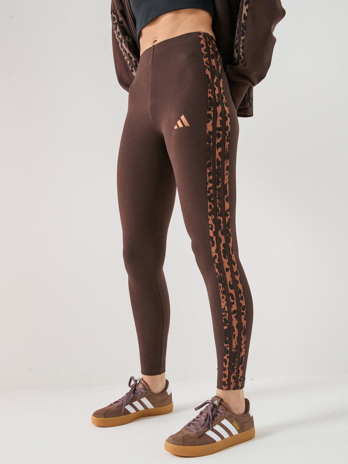 adidas Sportswear Womens Essentials Animal Print 3-Stripes Leggings - Brown