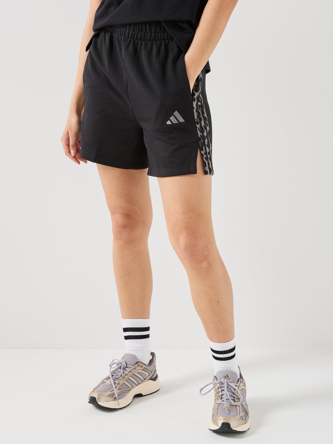 adidas Sportswear Womens Essentials 3 Stripes Animal Print Shorts - Black