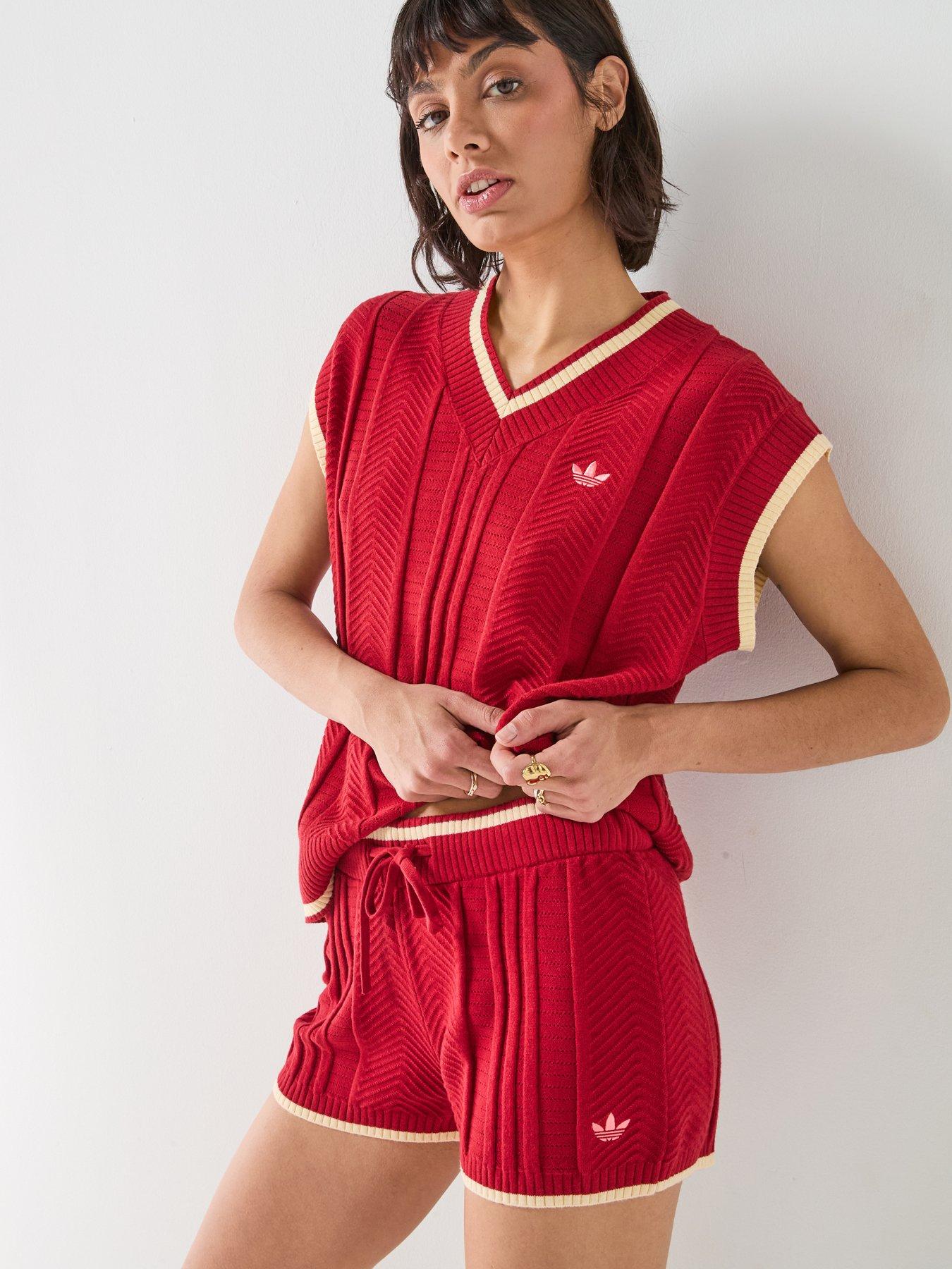 Image 5 of 6 of adidas Originals Womens Cable Knit Shorts - Red