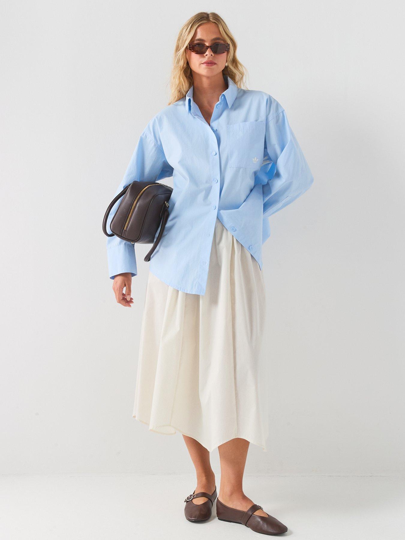 Image 3 of 6 of adidas Originals Women's Oversized Button-Through Shirt - Blue
