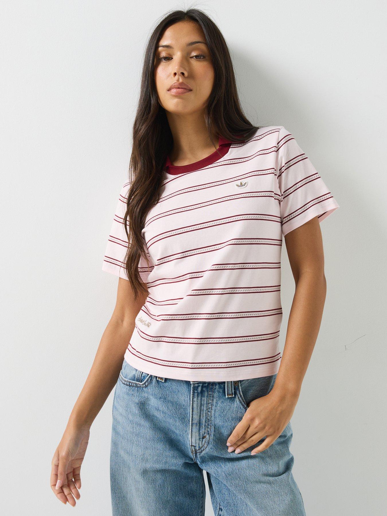 adidas Originals Womens Resort Stripe T-shirt- Pink