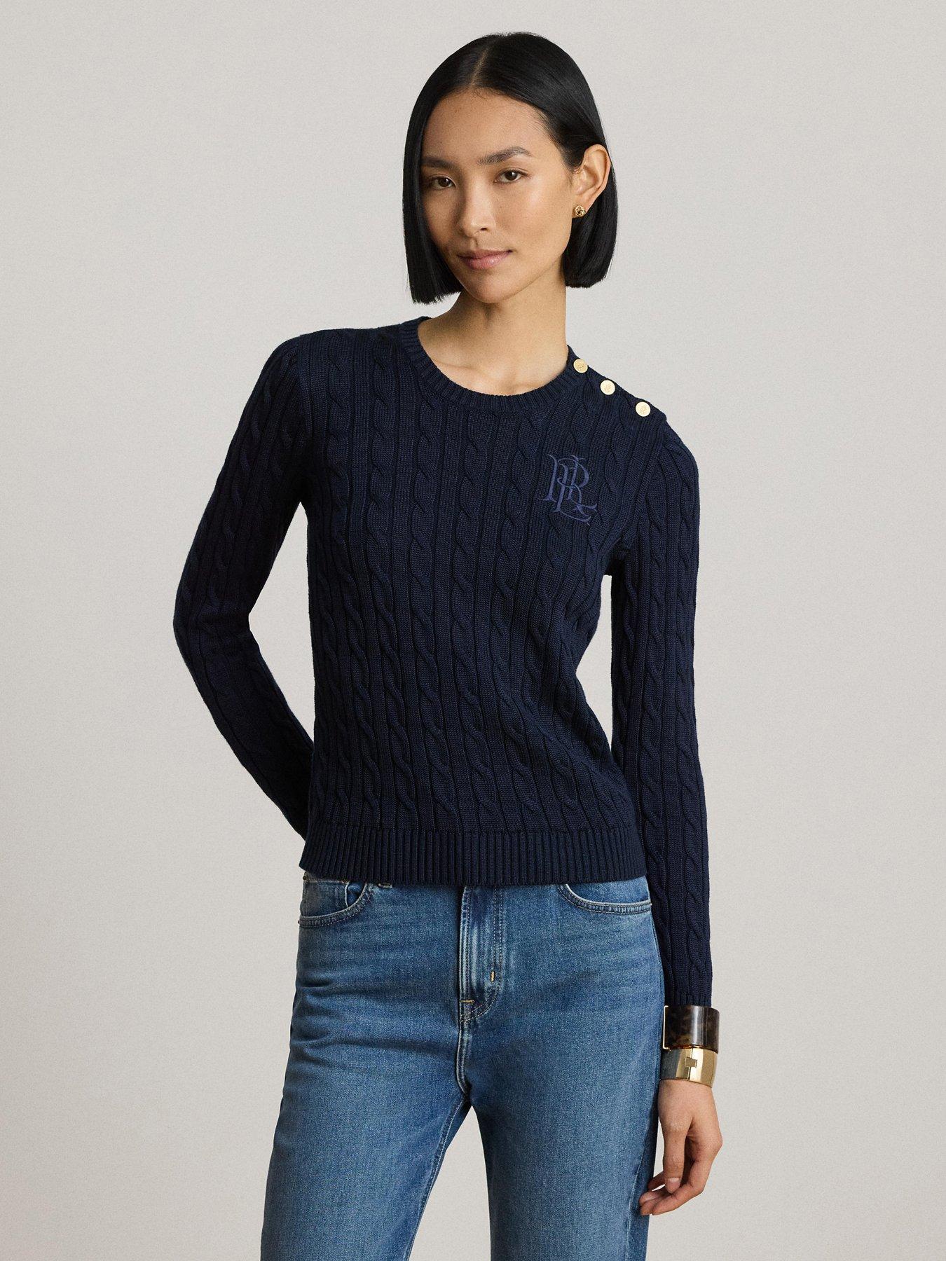 Image 1 of 4 of Lauren by Ralph Lauren Cable Knit Sweater - Blue