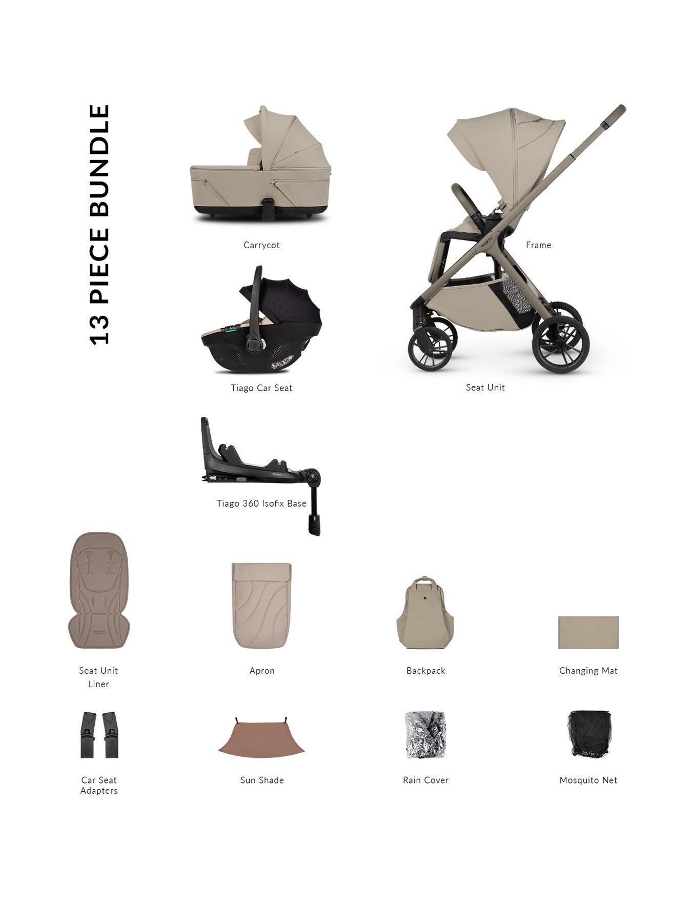 Venicci Tila 4in1 Bundle Travel System with Tiago Beige Car Seat and 360 Base - Latte
