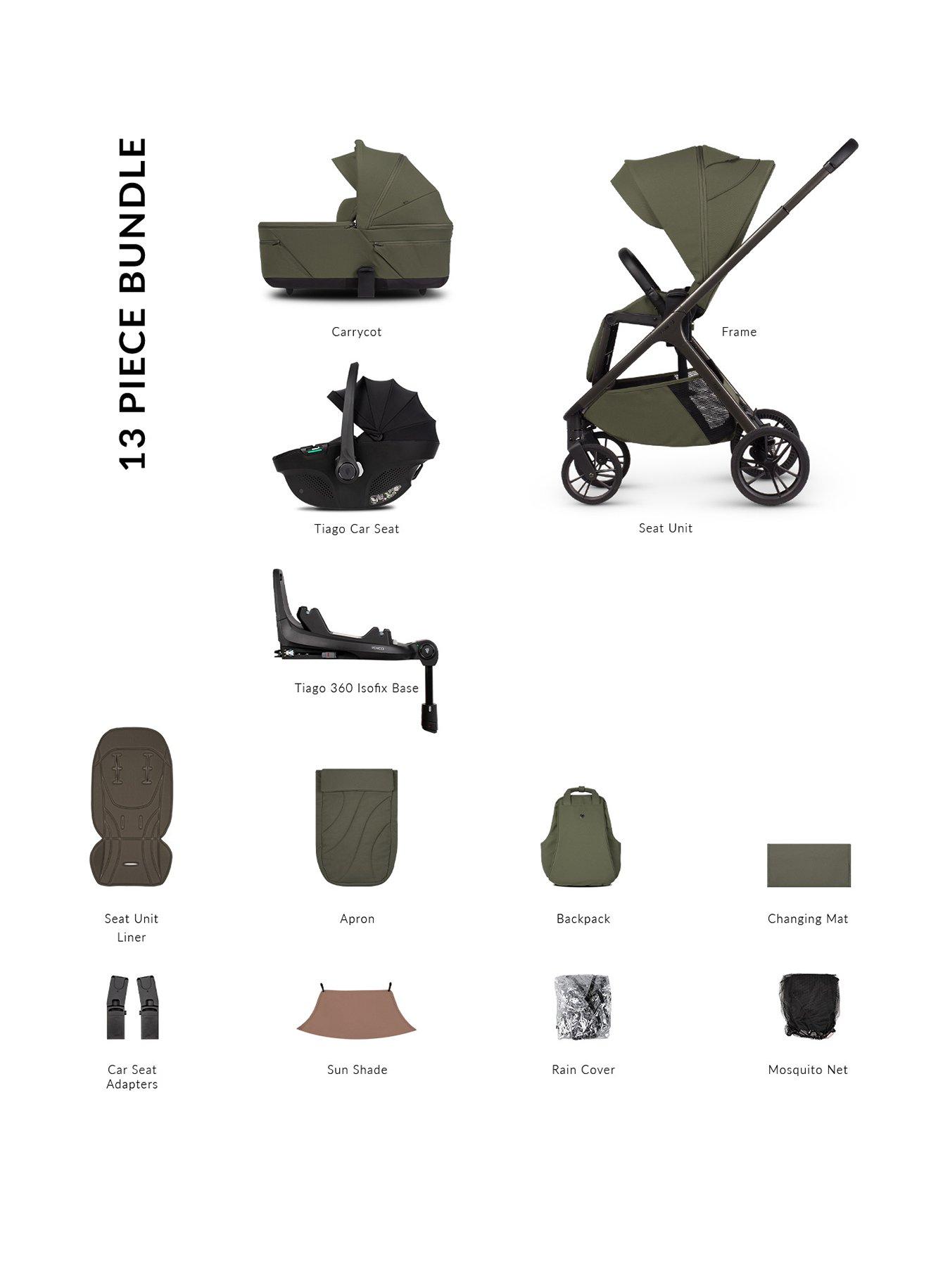 Venicci Tila 4in1 Bundle Travel System with Tiago Black Car Seat and 360 Base - Olive