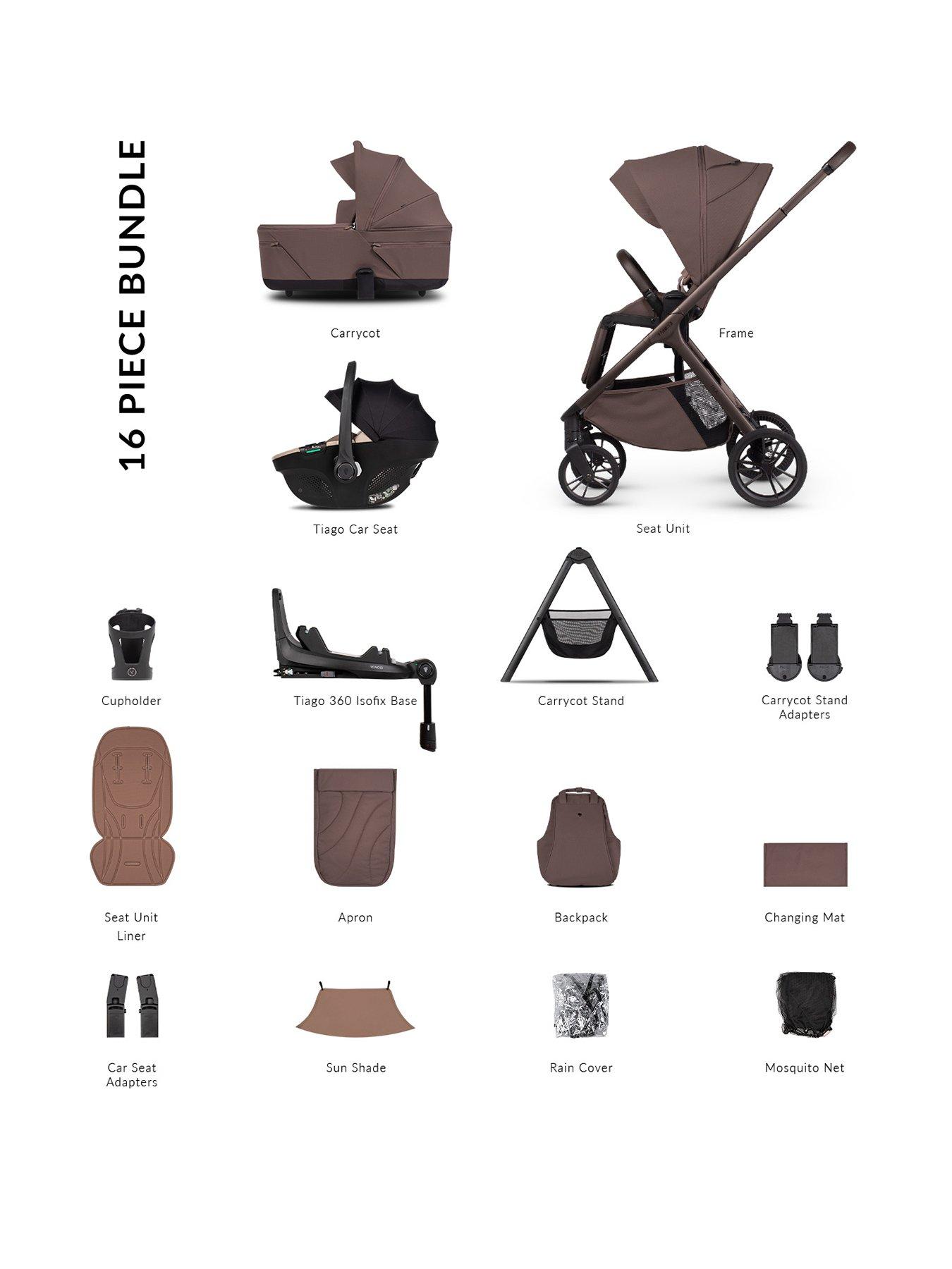 Venicci Tila 4in1 Plus Bundle Travel System with Tiago Black Car Seat and 360 Base - Noce