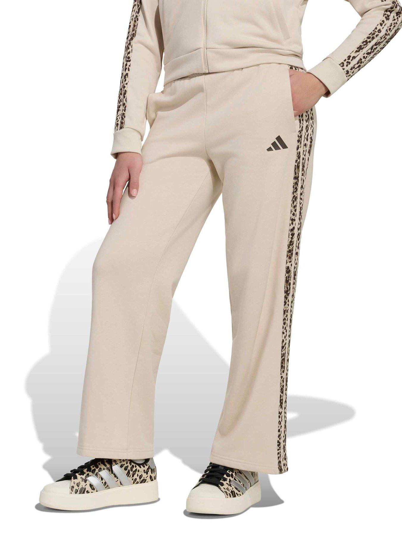 Adidas Sportswear Junior Girls Leopard Print 3 Stripe Joggers - Beige