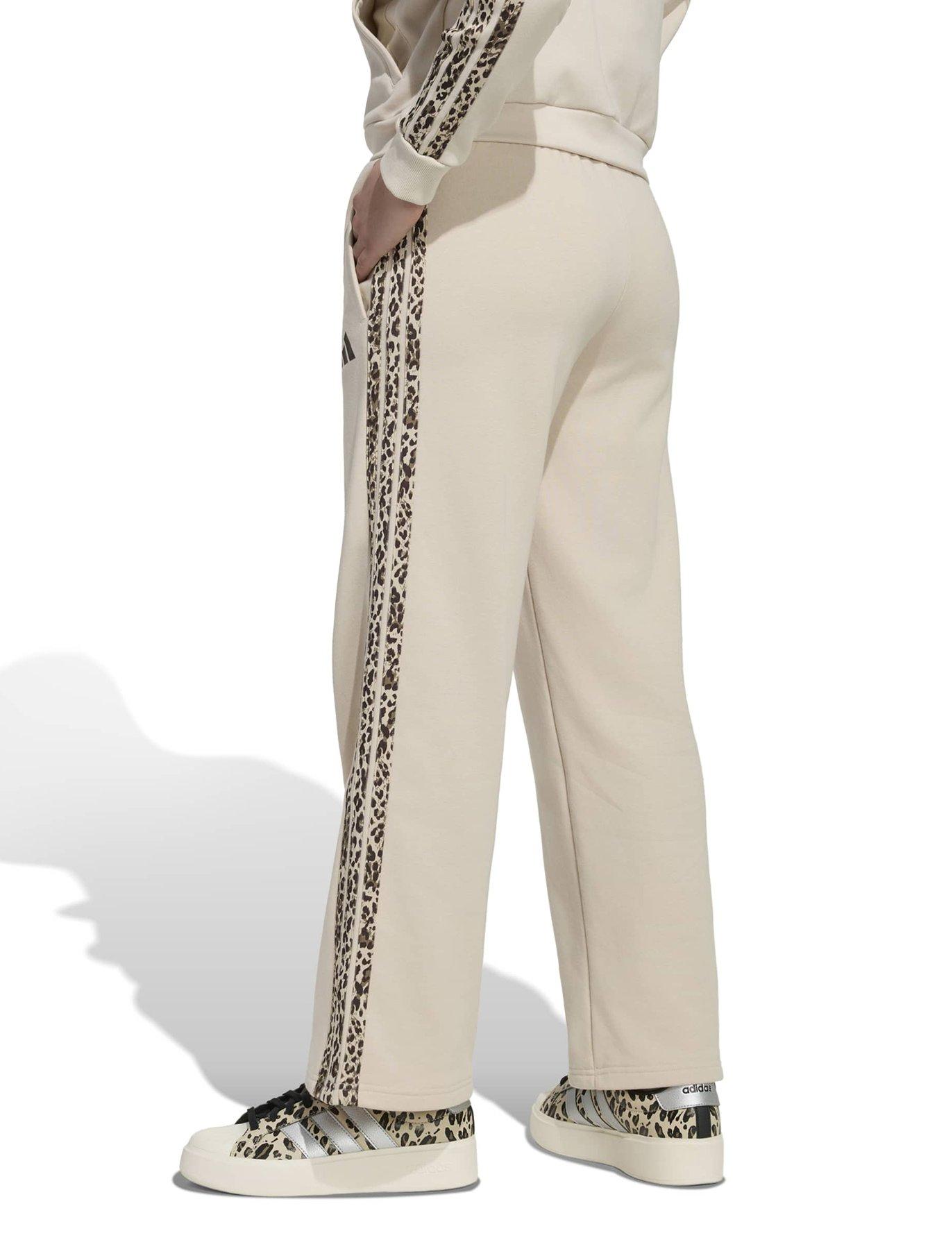 Image 2 of 5 of adidas Sportswear Junior Girls Leopard Print 3 Stripe Joggers - Beige
