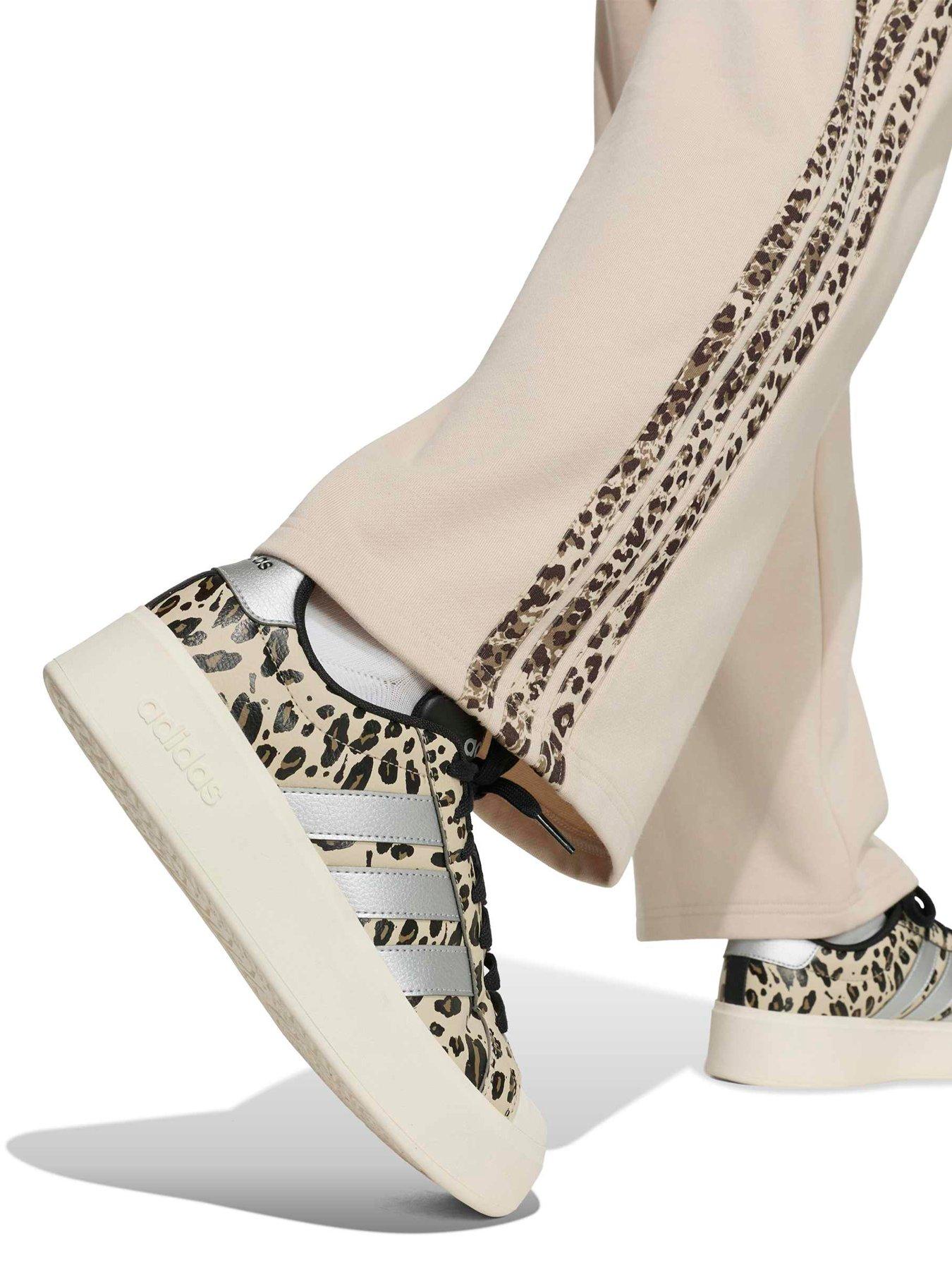 Image 4 of 5 of adidas Sportswear Junior Girls Leopard Print 3 Stripe Joggers - Beige