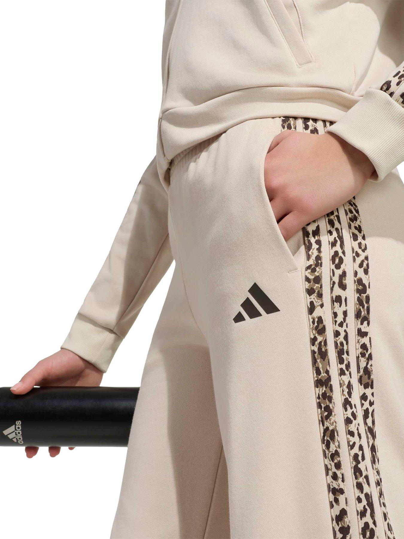 Image 5 of 5 of adidas Sportswear Junior Girls Leopard Print 3 Stripe Joggers - Beige
