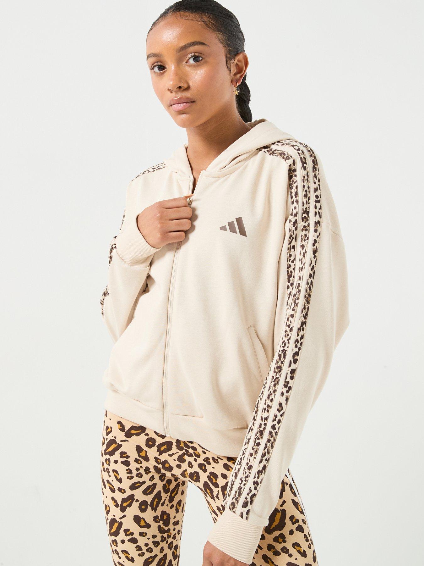 Adidas Sportswear Junior Girls 3 Stripe Full Zip Hoodie - Beige