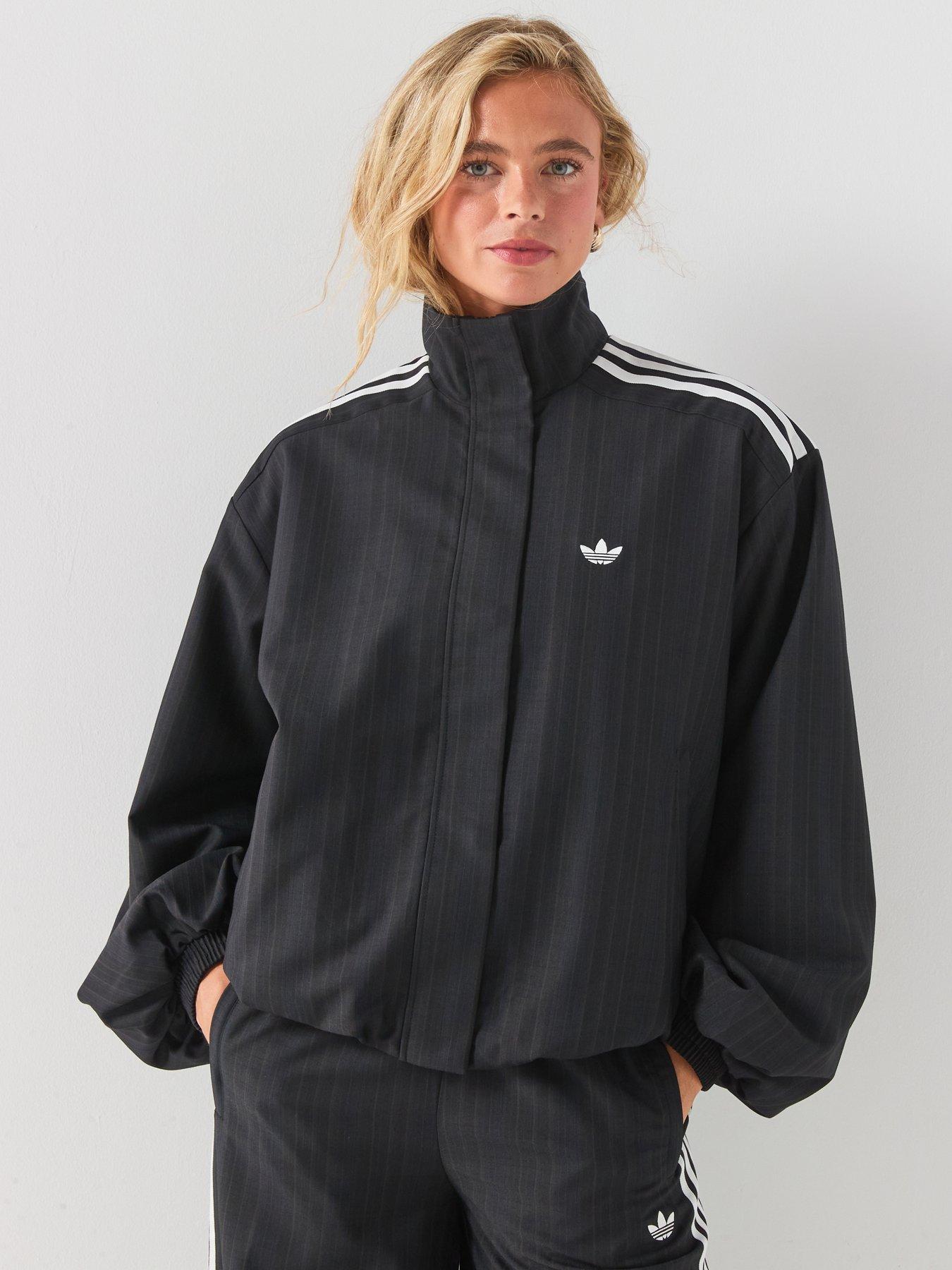 adidas Originals Women's Check Track Jacket with Funnel Neck - Black
