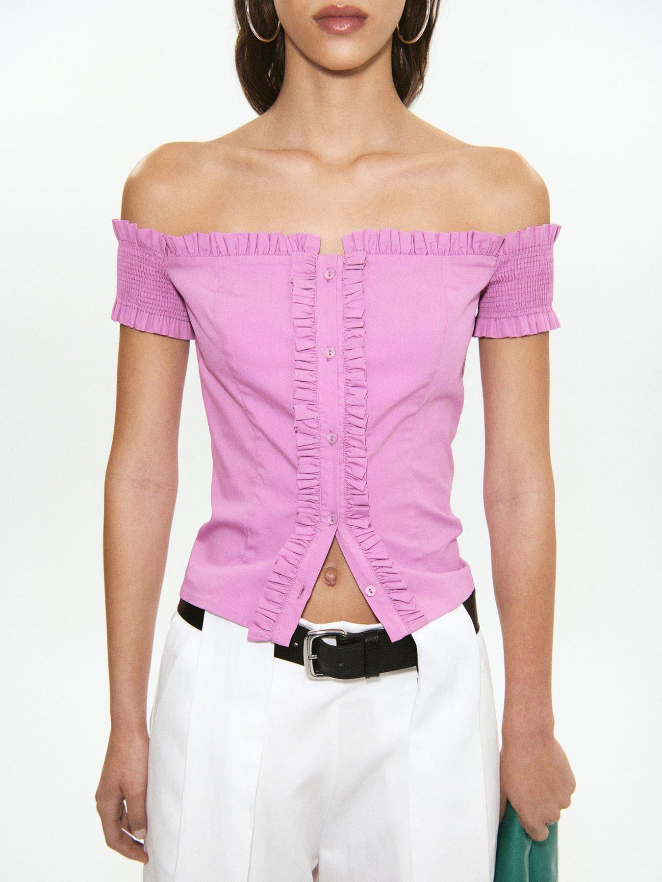 Mango Starring Hailey Bieber Ruffle Detail Top - Pastel Pink
