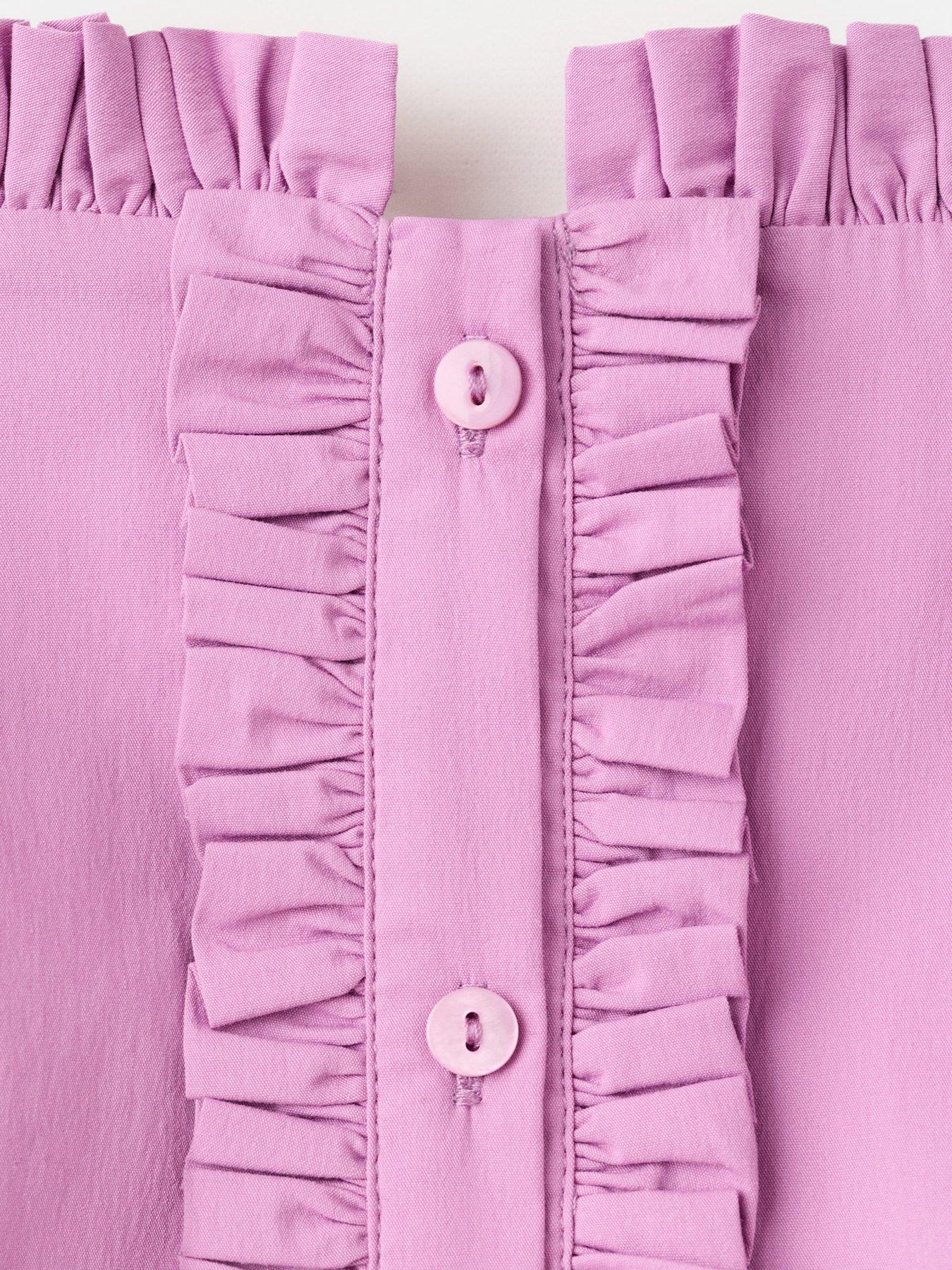 Image 4 of 5 of Mango Starring Hailey Bieber Ruffle Detail Top - Pastel Pink