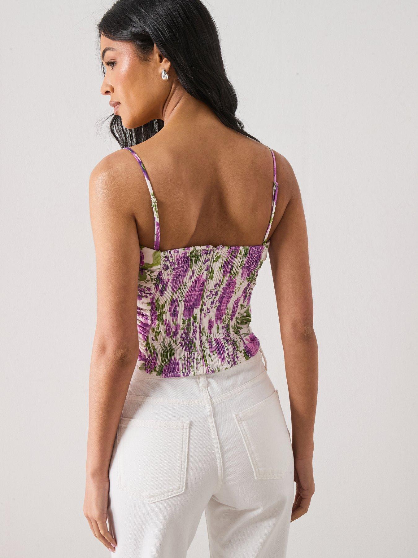 Image 2 of 6 of Mango Starring Hailey Bieber Strapless Floral Top - White