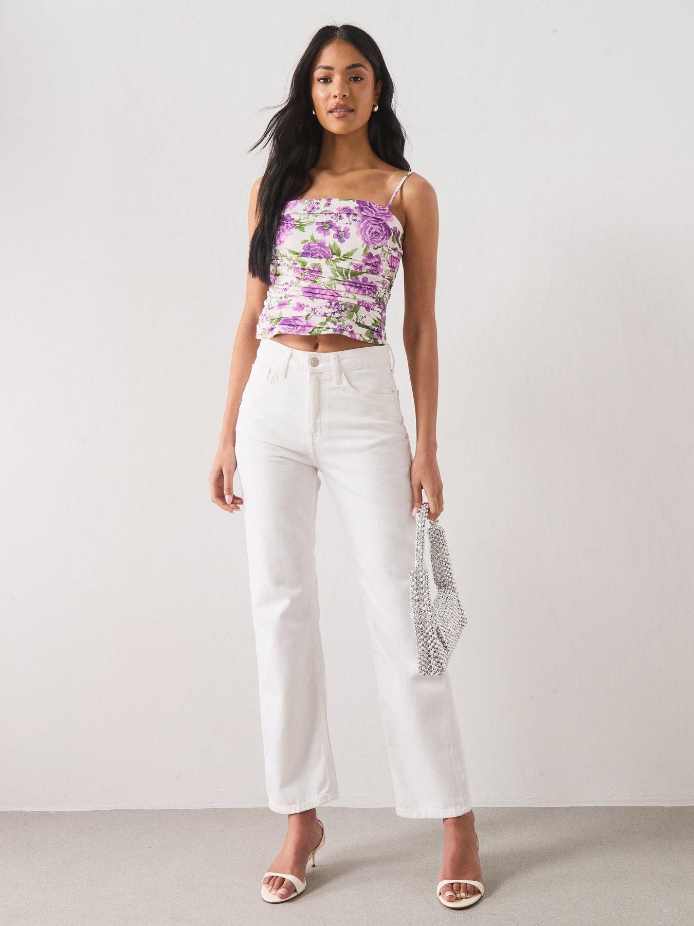 Image 3 of 6 of Mango Starring Hailey Bieber Strapless Floral Top - White