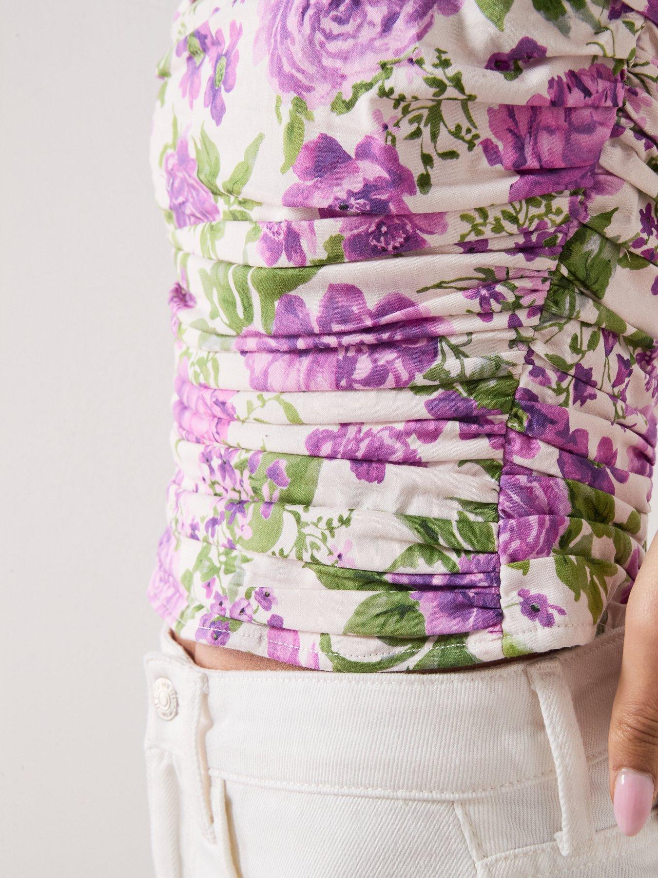 Image 5 of 6 of Mango Starring Hailey Bieber Strapless Floral Top - White