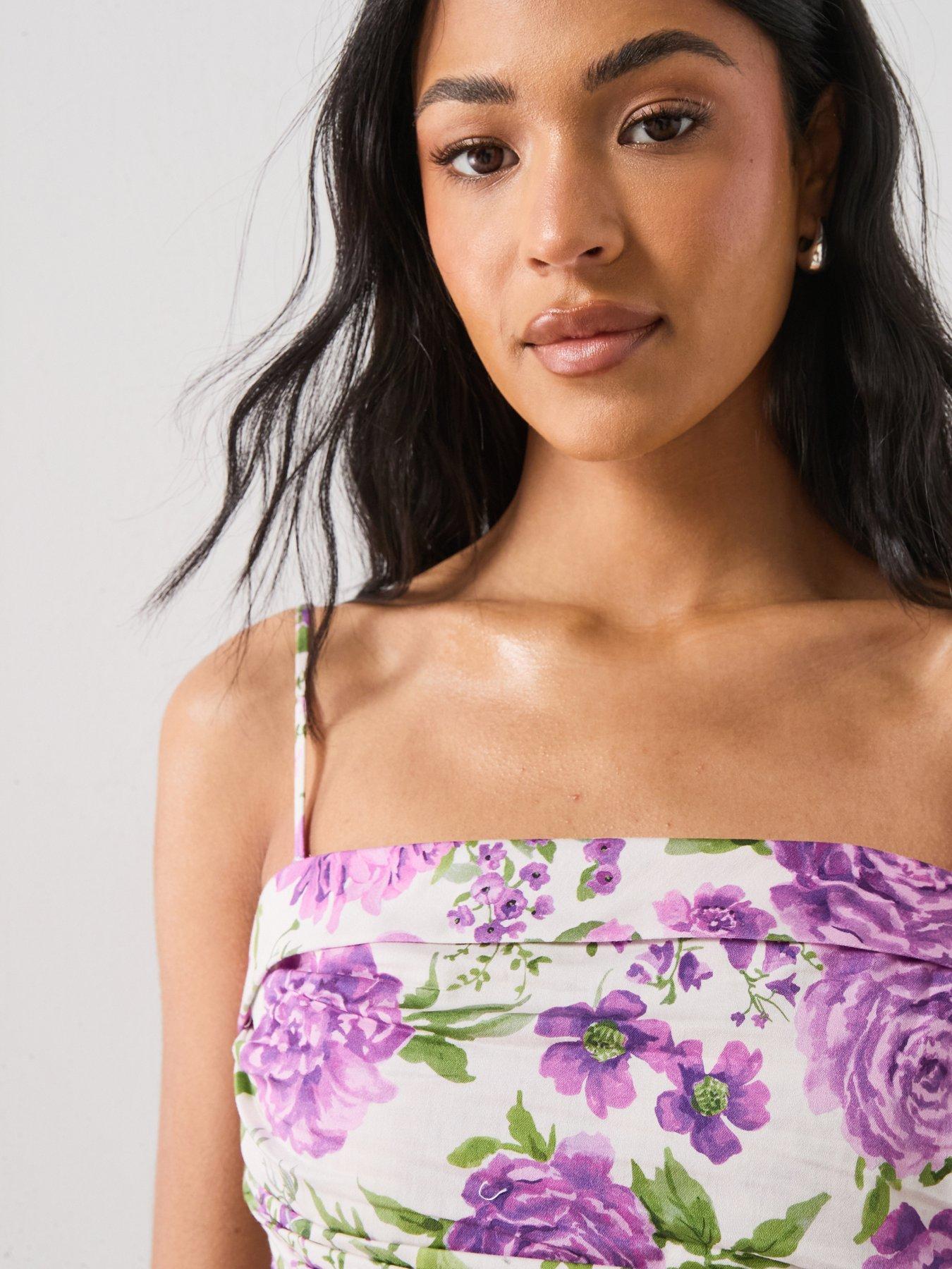 Image 6 of 6 of Mango Starring Hailey Bieber Strapless Floral Top - White
