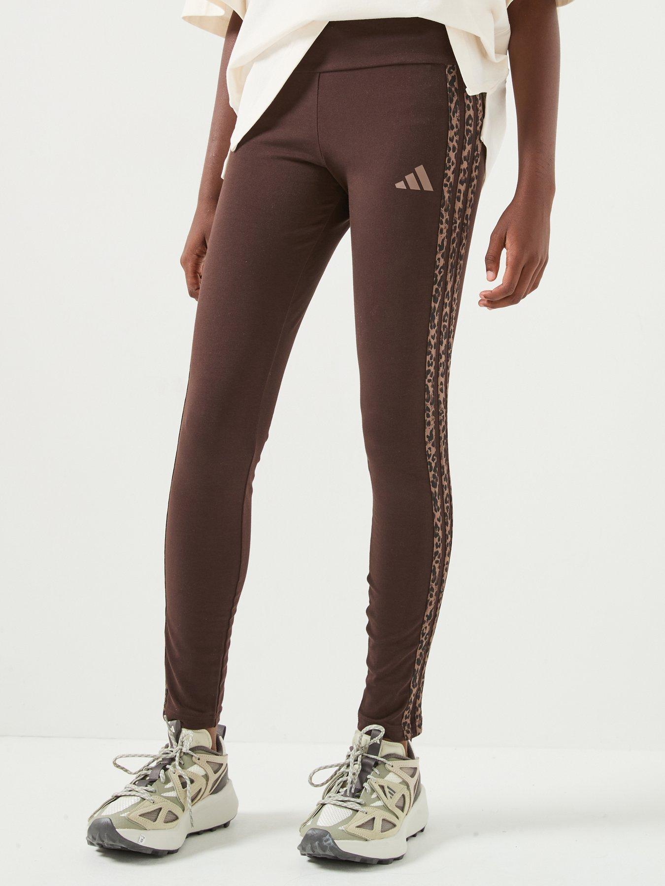 Adidas Sportswear Junior Girls' 3 Stripe Leggings - Brown