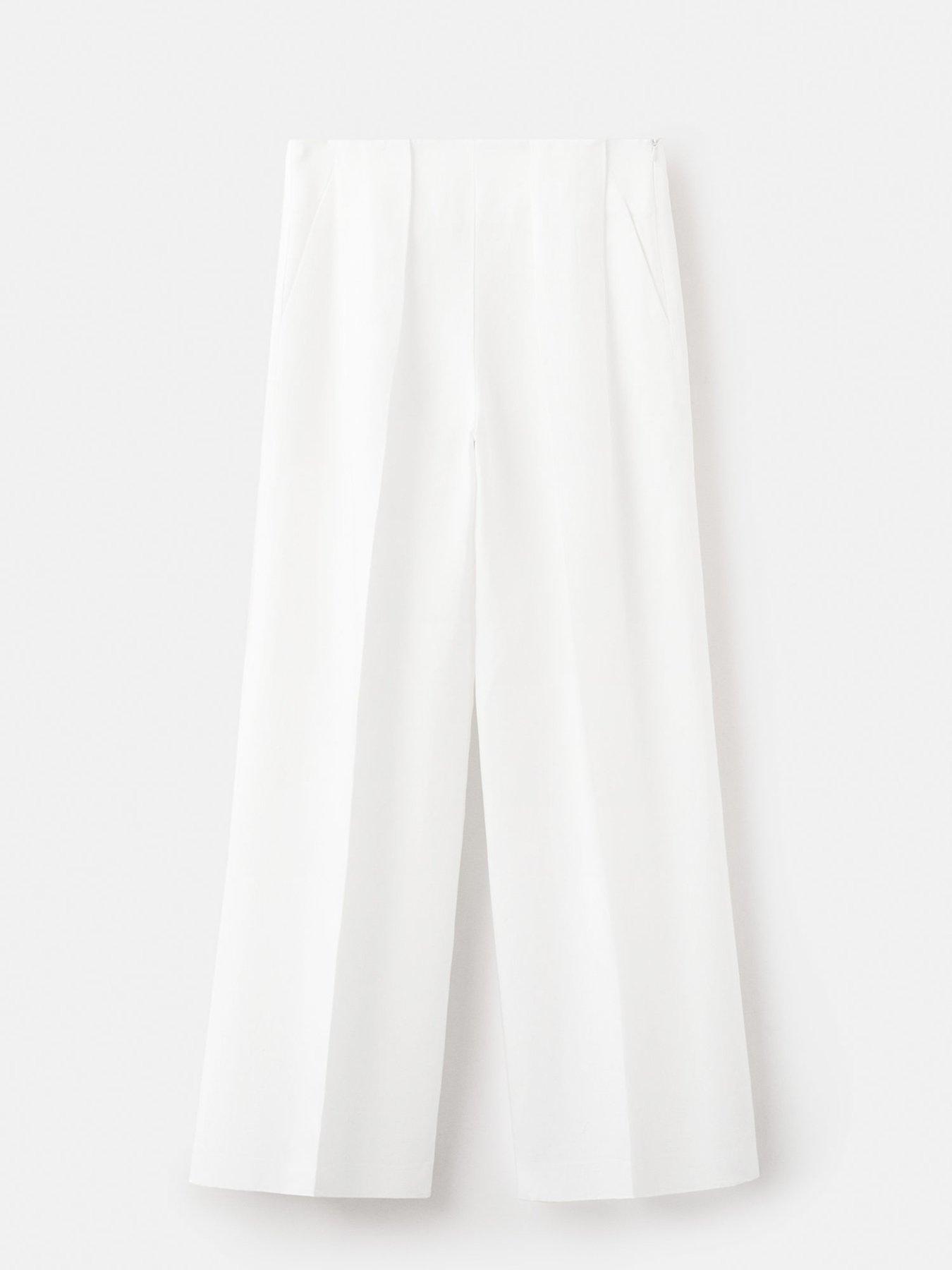 Image 6 of 6 of Mango Starring Hailey Bieber Straight-Fit Lyocell Trousers - White