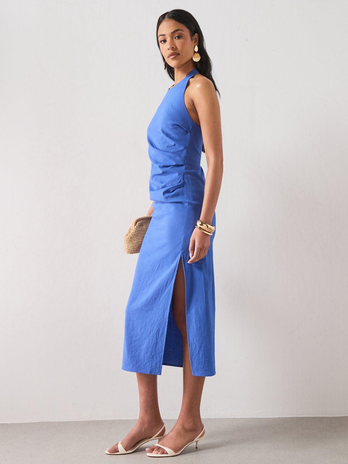 Image 3 of 6 of Mango Starring Hailey Bieber Draped Halter Dress - Blue