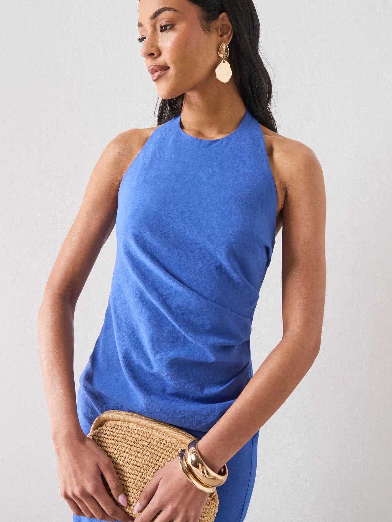 Image 5 of 6 of Mango Starring Hailey Bieber Draped Halter Dress - Blue