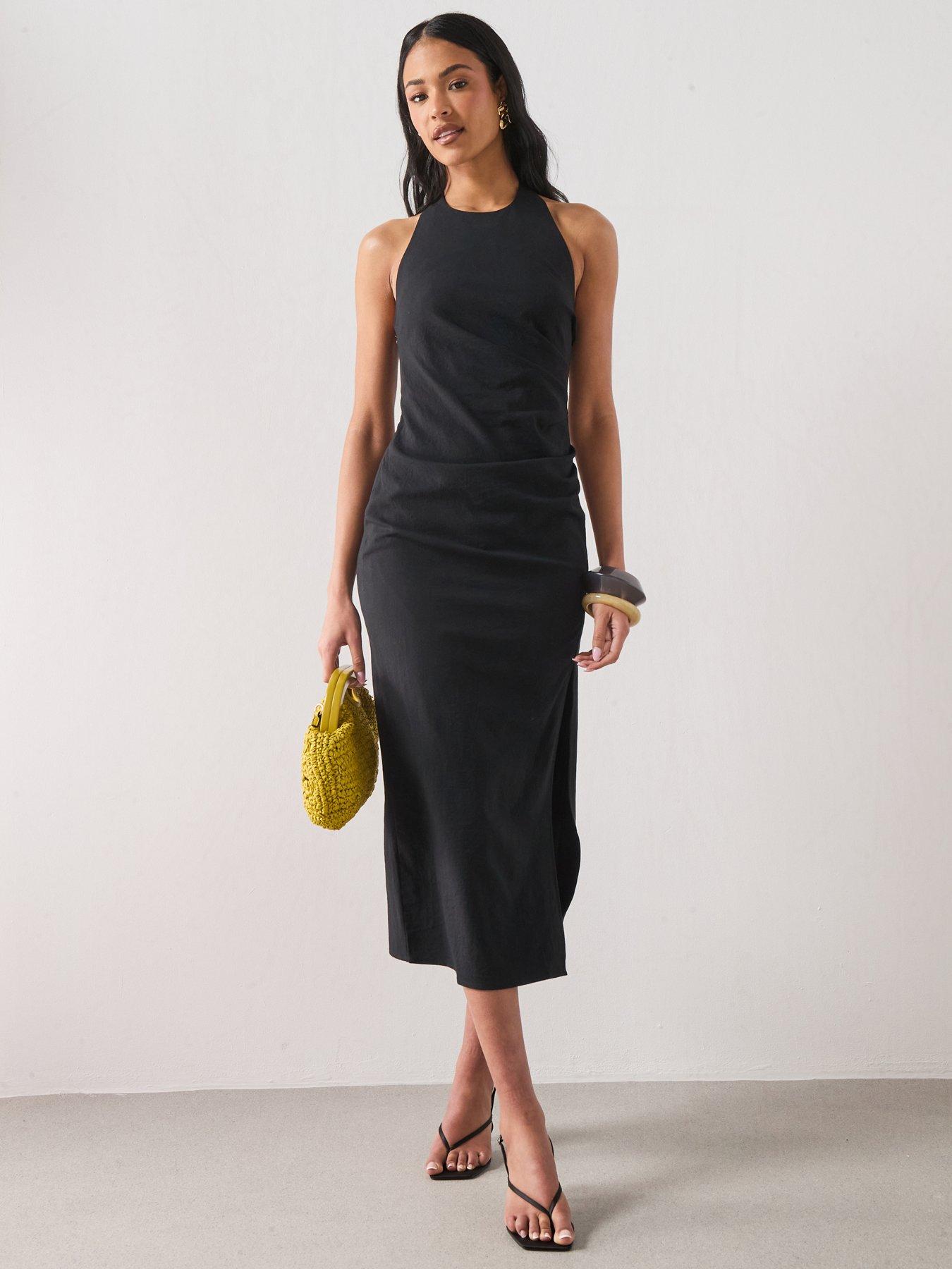 Mango Starring Hailey Bieber Draped Halter Dress - Black