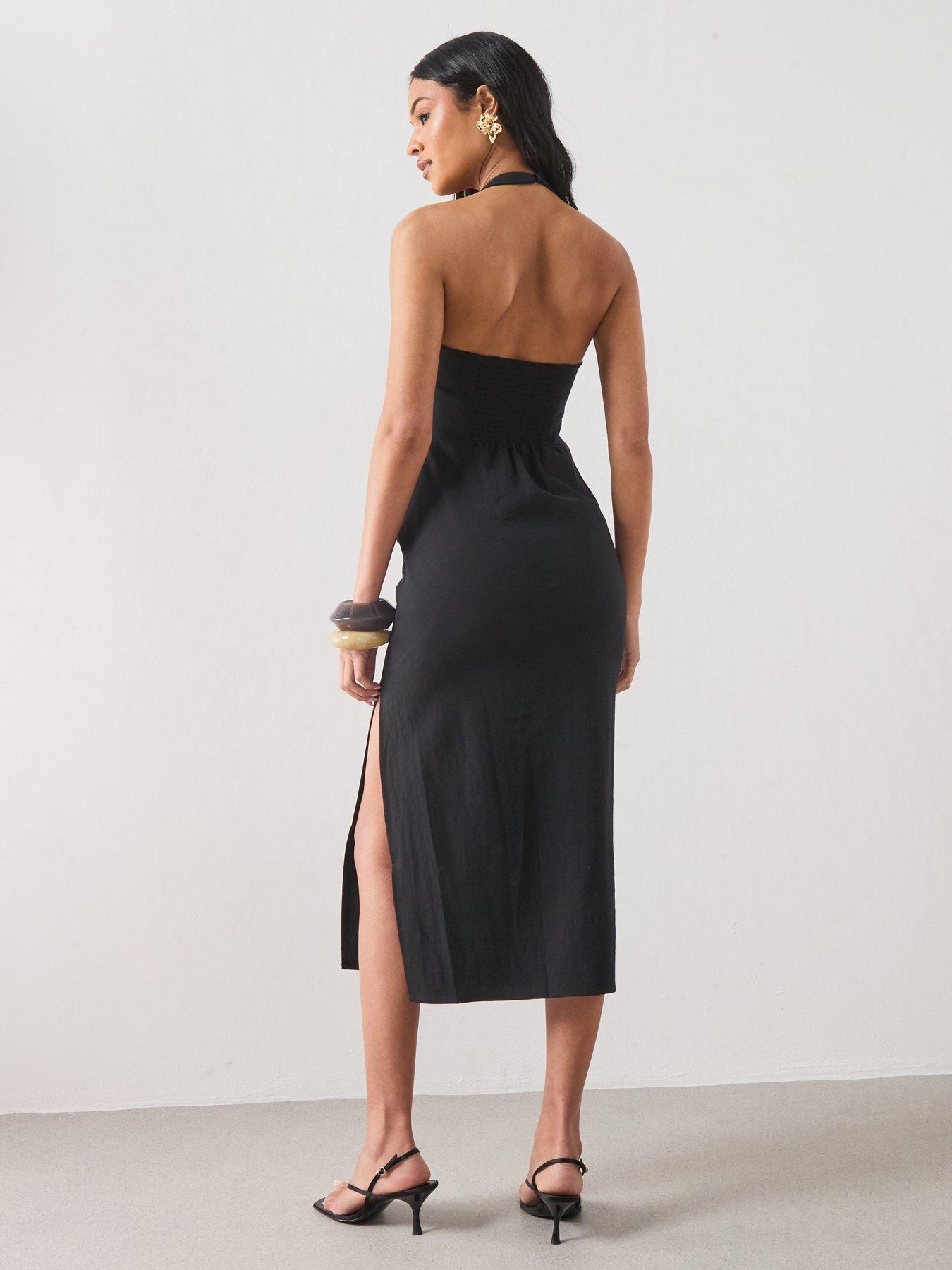 Image 2 of 6 of Mango Starring Hailey Bieber Draped Halter Dress - Black