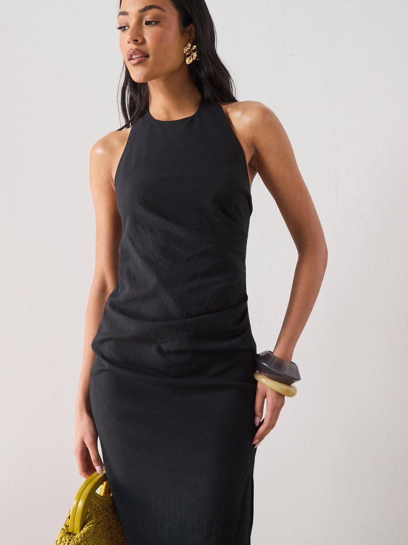 Image 3 of 6 of Mango Starring Hailey Bieber Draped Halter Dress - Black