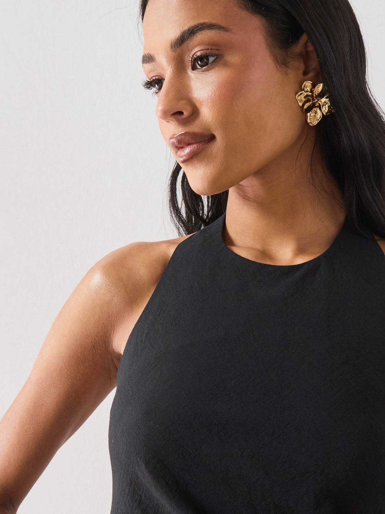 Image 5 of 6 of Mango Starring Hailey Bieber Draped Halter Dress - Black