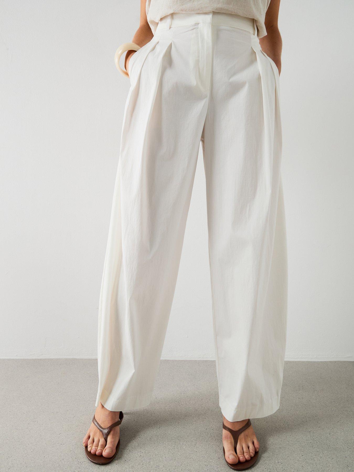 Image 1 of 6 of Mango Starring Hailey Bieber Straight Mid-Rise Trousers - White