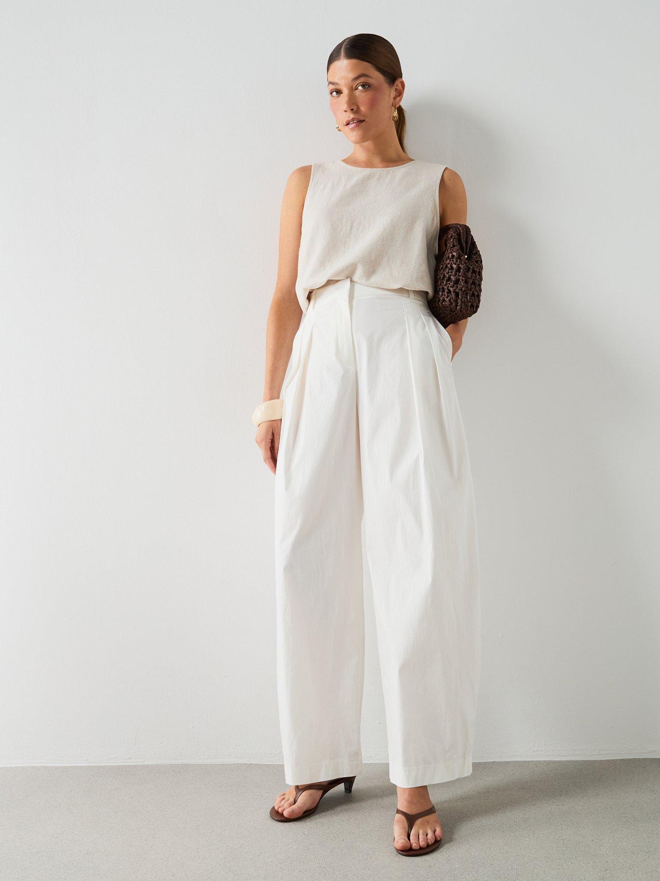 Image 3 of 6 of Mango Starring Hailey Bieber Straight Mid-Rise Trousers - White