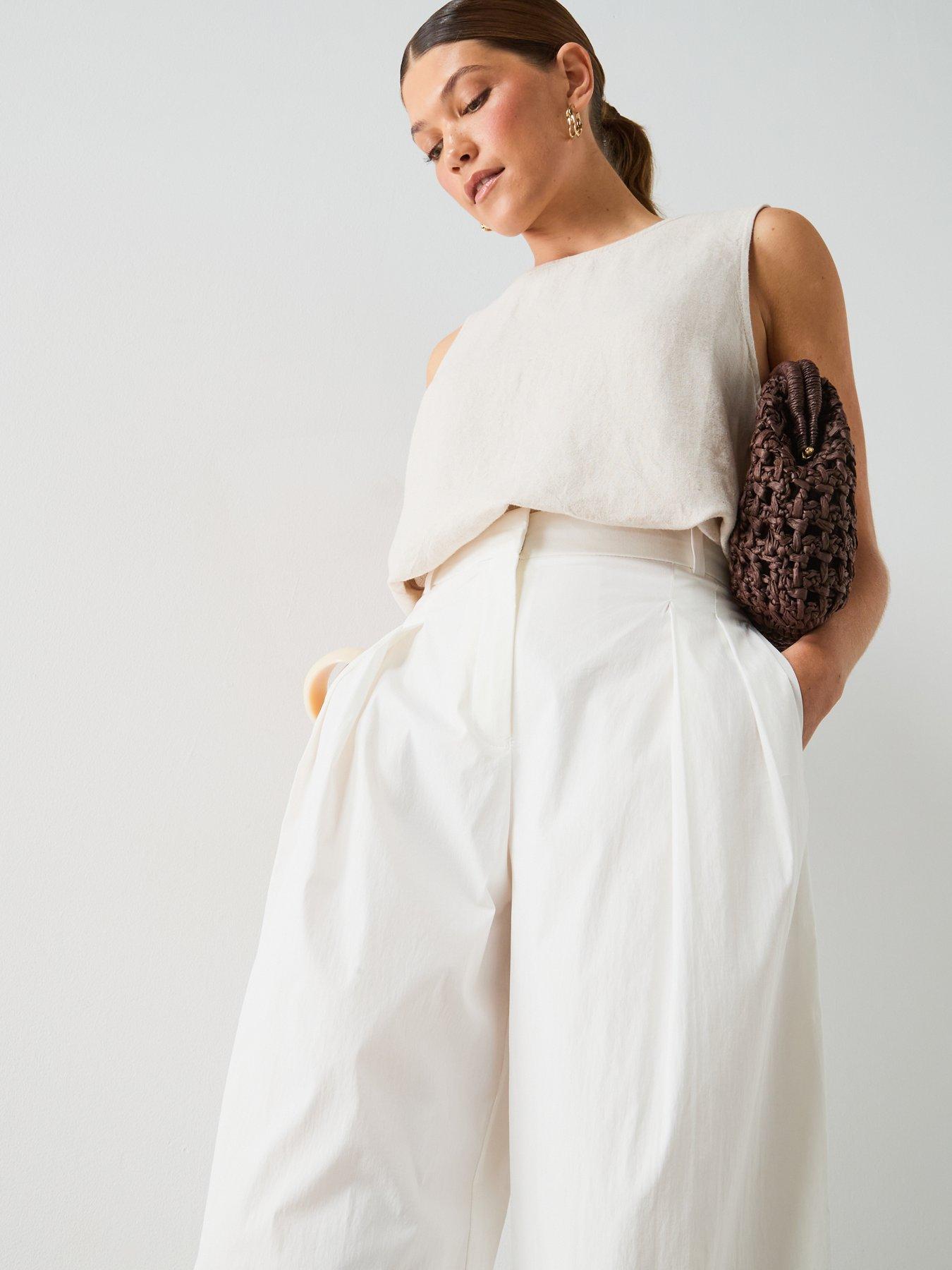 Image 4 of 6 of Mango Starring Hailey Bieber Straight Mid-Rise Trousers - White
