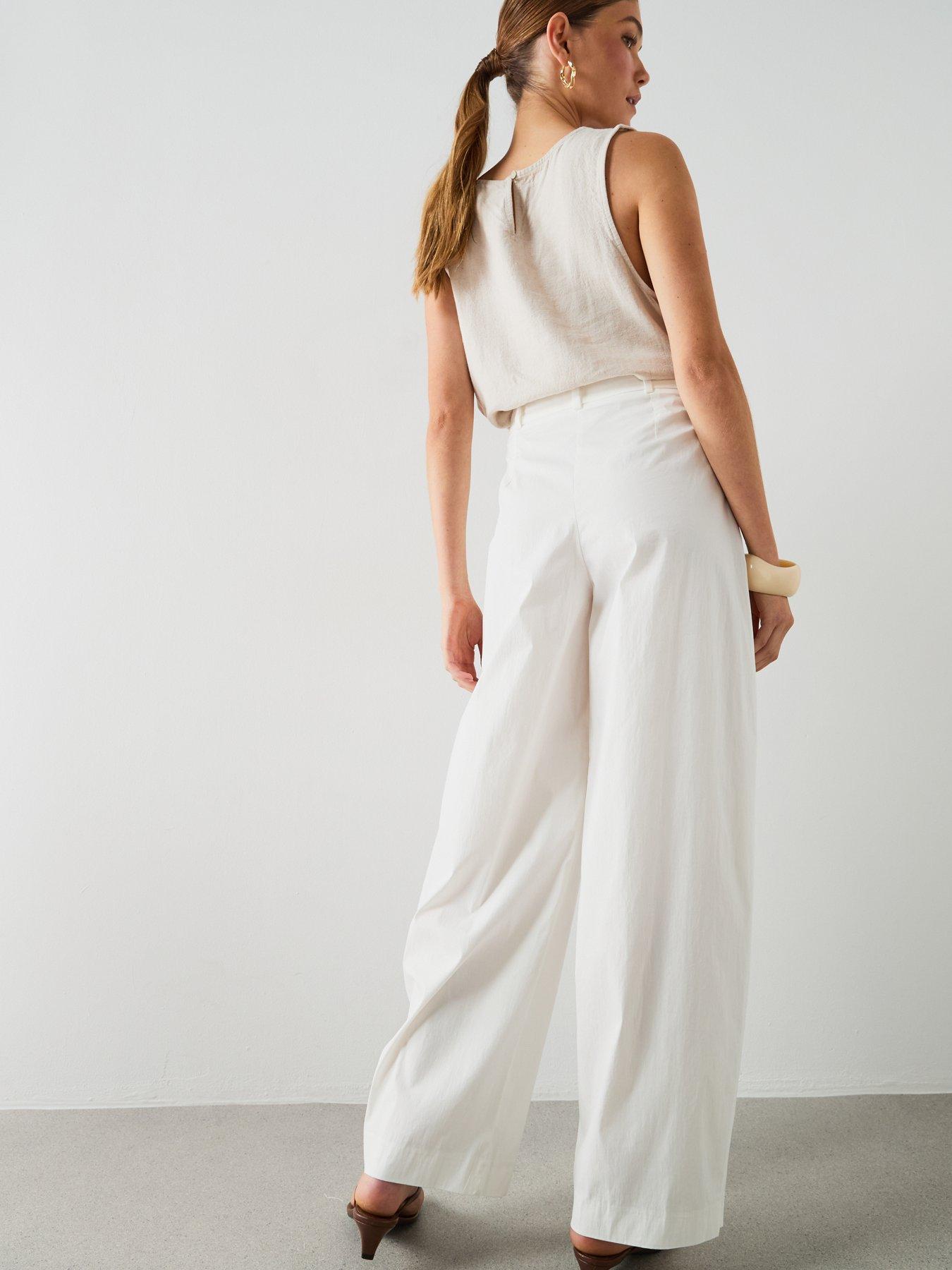 Image 6 of 6 of Mango Starring Hailey Bieber Straight Mid-Rise Trousers - White