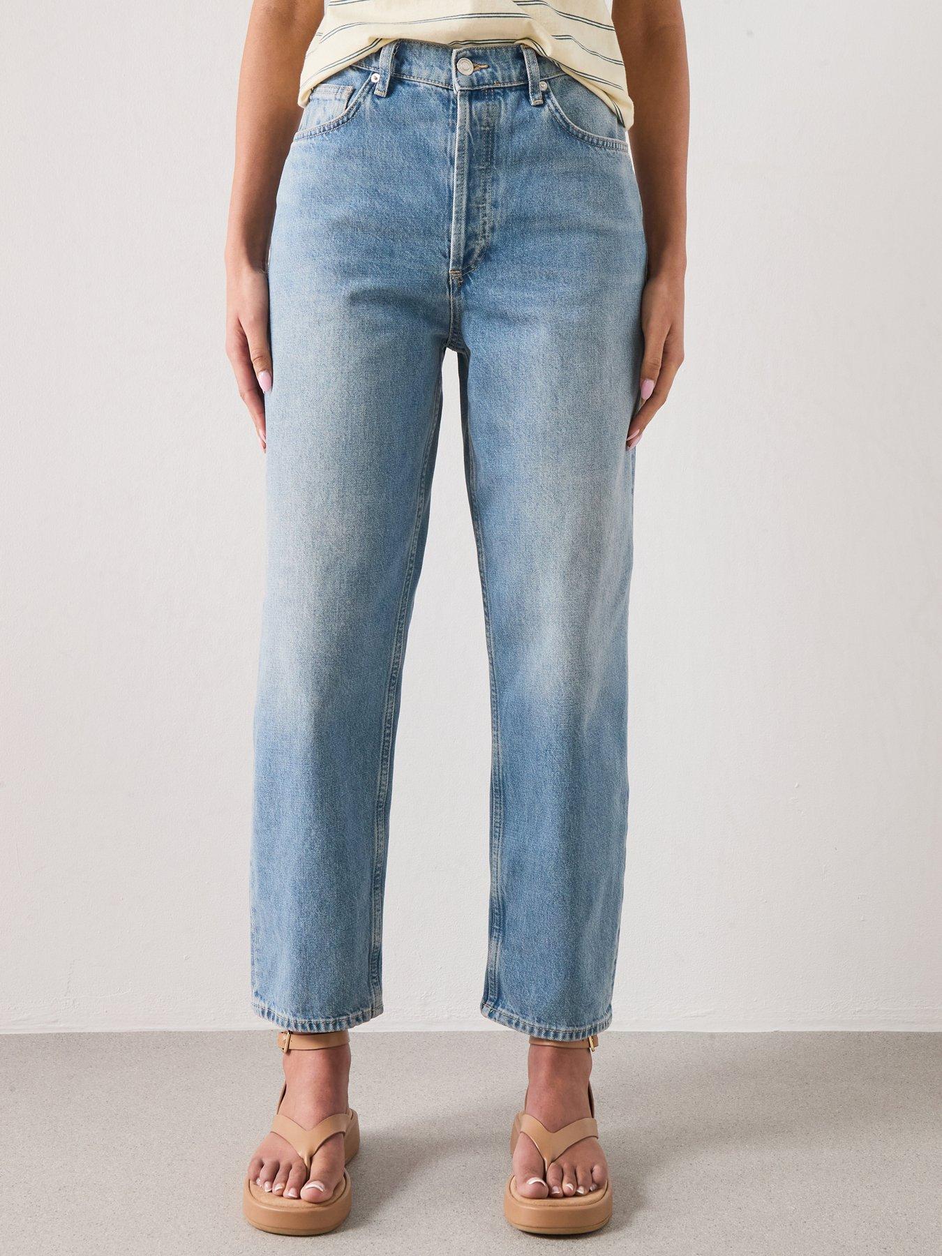 Image 1 of 6 of Mango Starring Hailey Bieber High-Waisted Mom-Fit Jeans - Blue