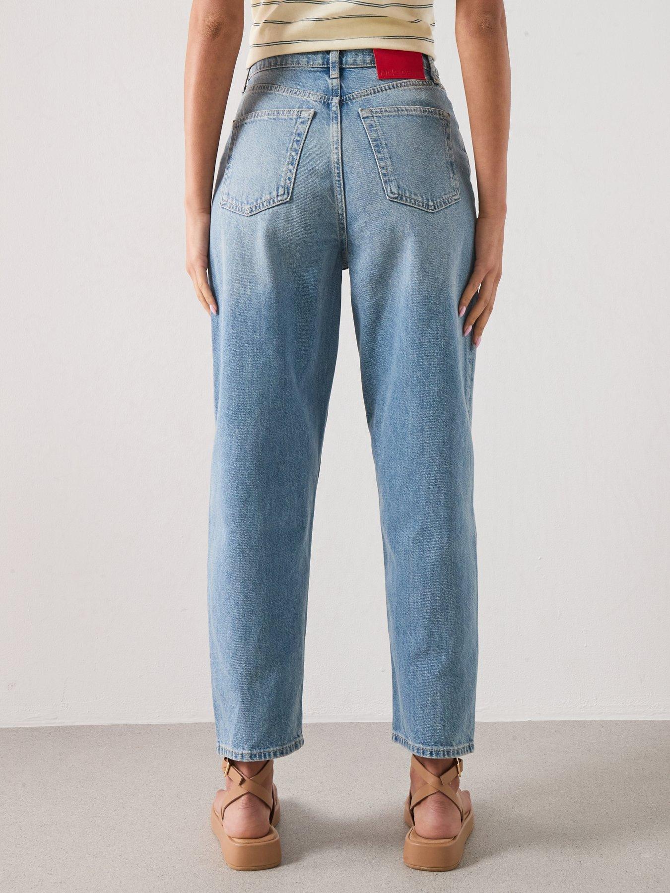 Image 2 of 6 of Mango Starring Hailey Bieber High-Waisted Mom-Fit Jeans - Blue