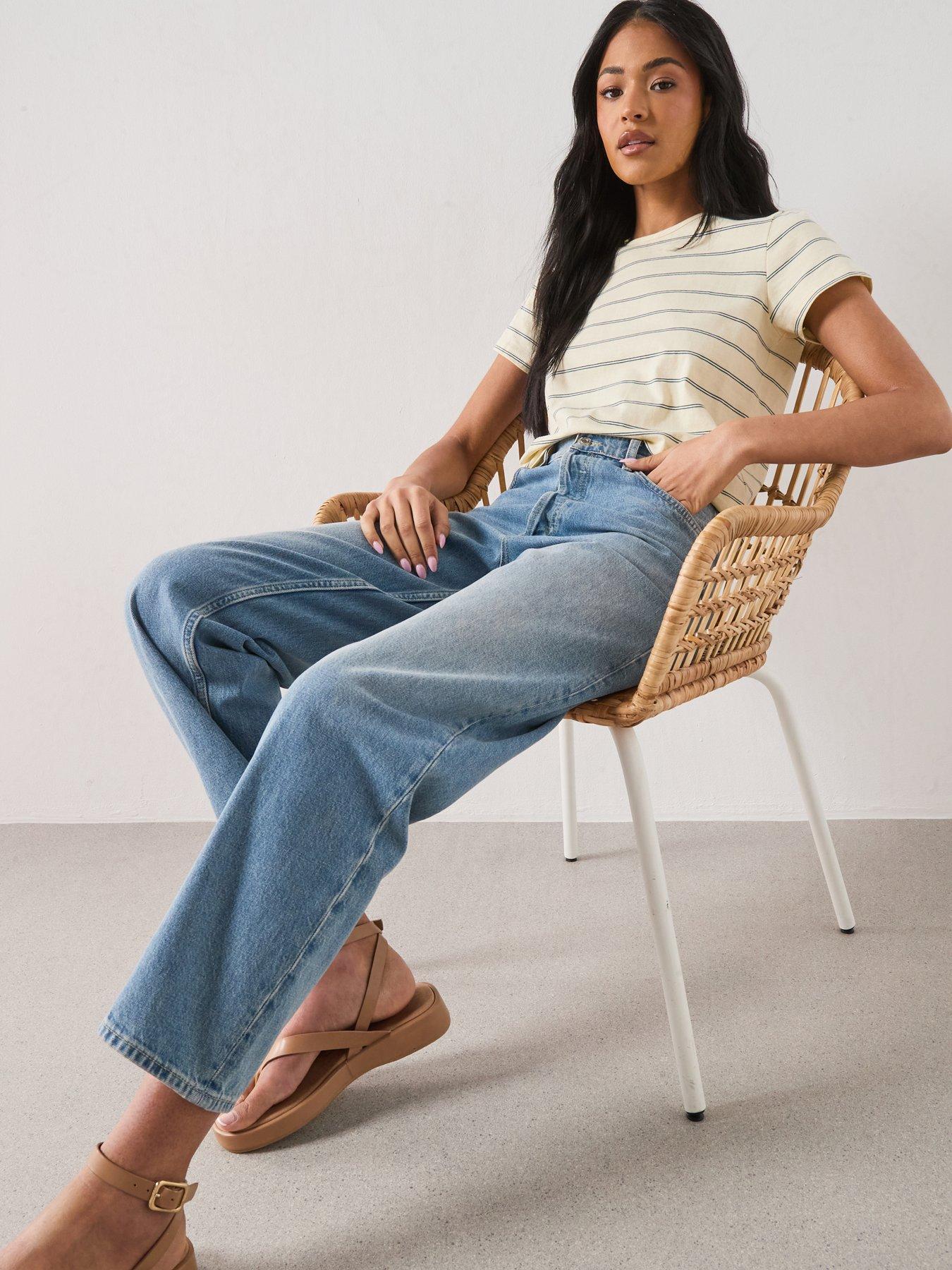 Image 4 of 6 of Mango Starring Hailey Bieber High-Waisted Mom-Fit Jeans - Blue