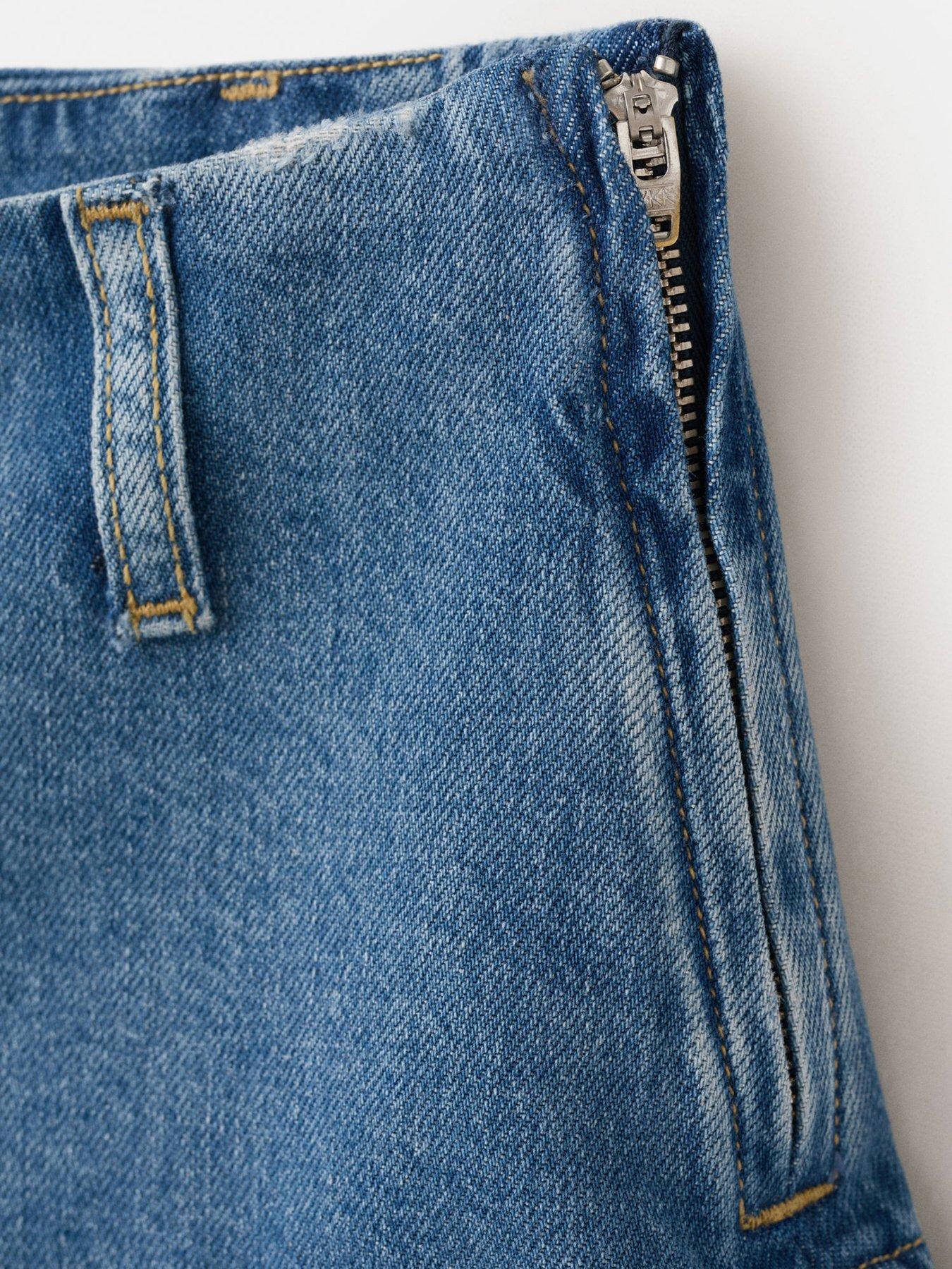 Image 6 of 7 of Mango Starring Hailey Bieber Frilled Denim Mini Shorts - Blue