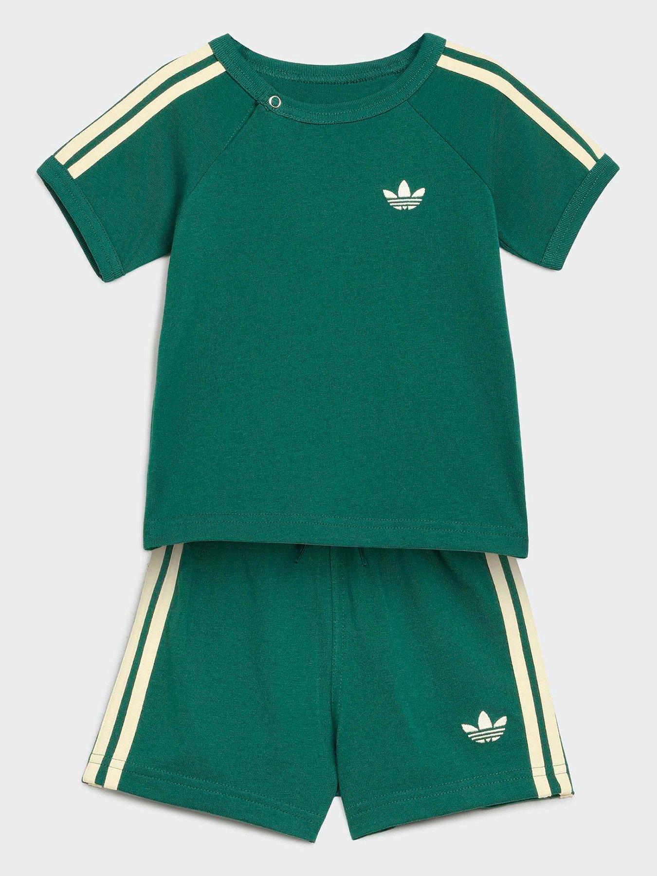 Image 1 of 6 of adidas Originals Infant 3 Stripe T-Shirt and Shorts Set - Green