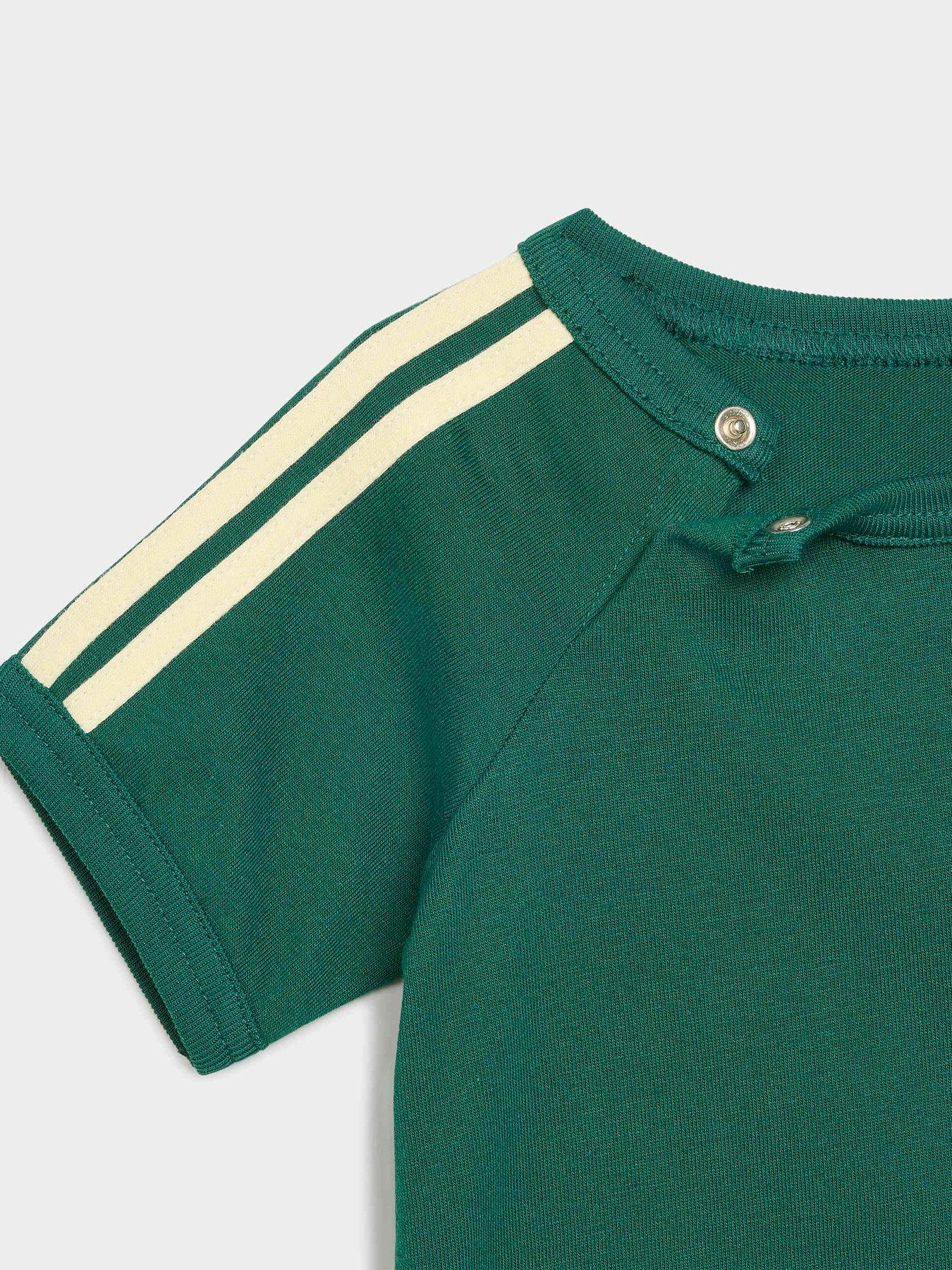 Image 4 of 6 of adidas Originals Infant 3 Stripe T-Shirt and Shorts Set - Green