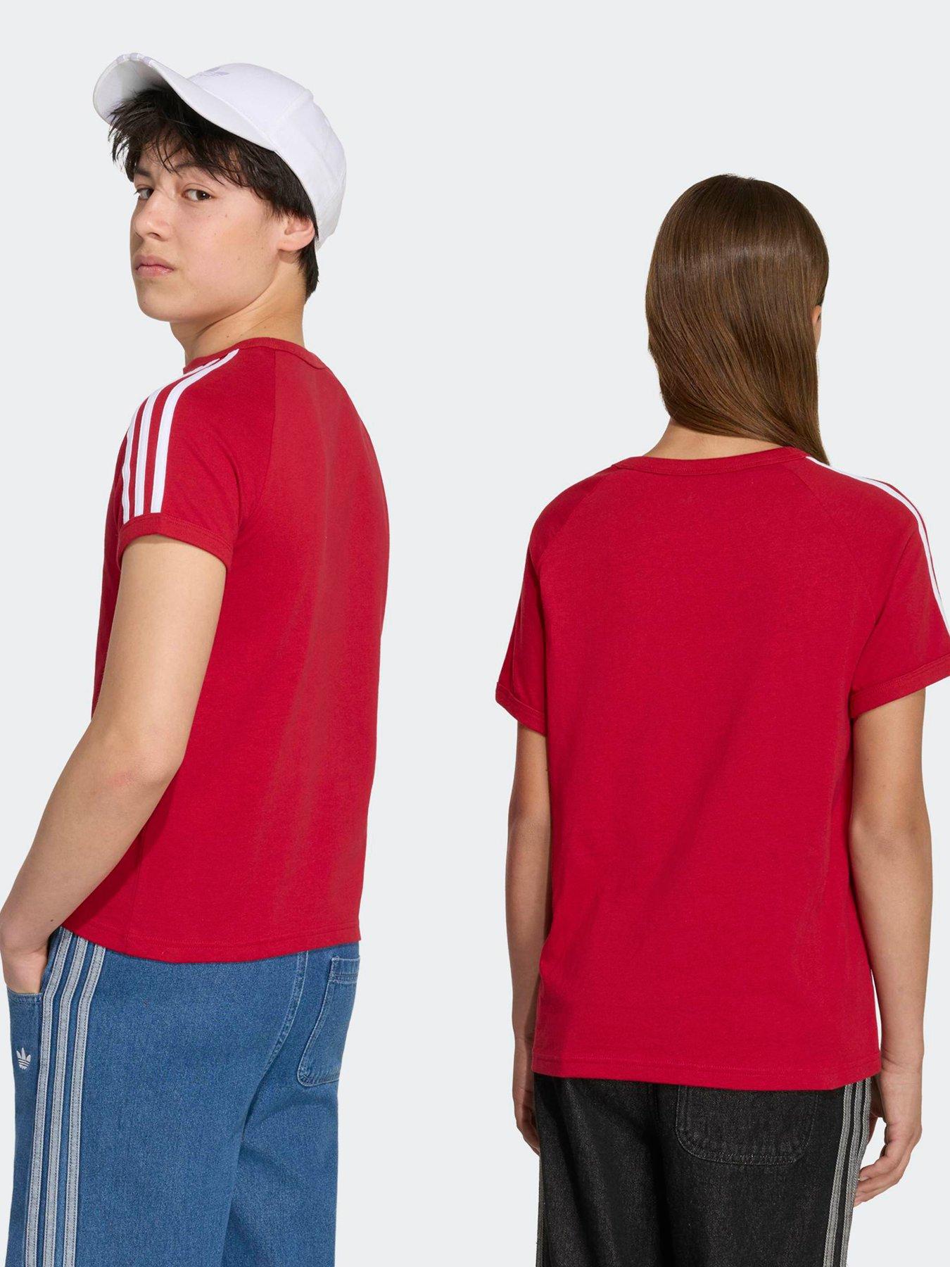 Image 2 of 7 of adidas Originals Junior 3 Stripe Tee - Burgundy - Dark Red