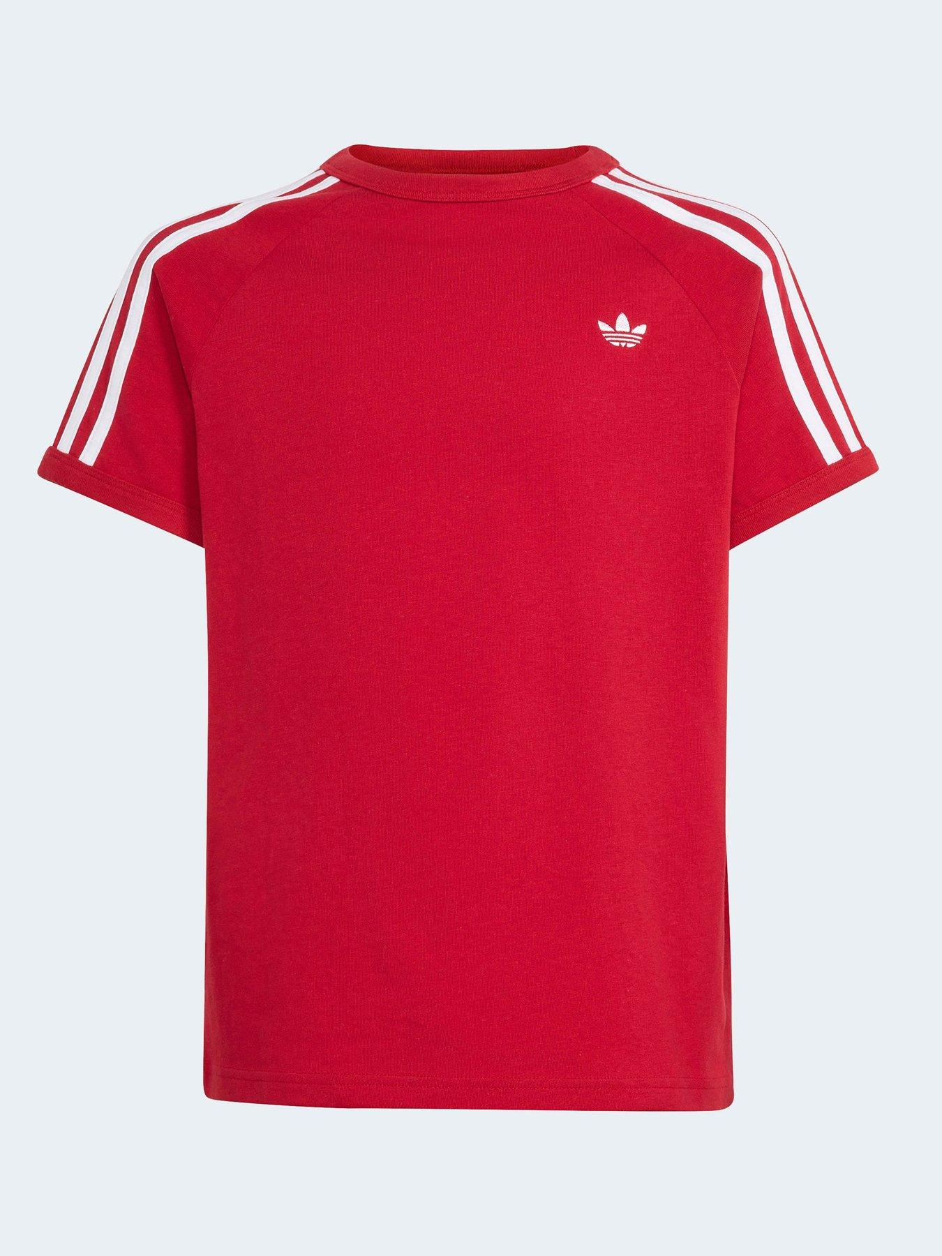 Image 7 of 7 of adidas Originals Junior 3 Stripe Tee - Burgundy - Dark Red