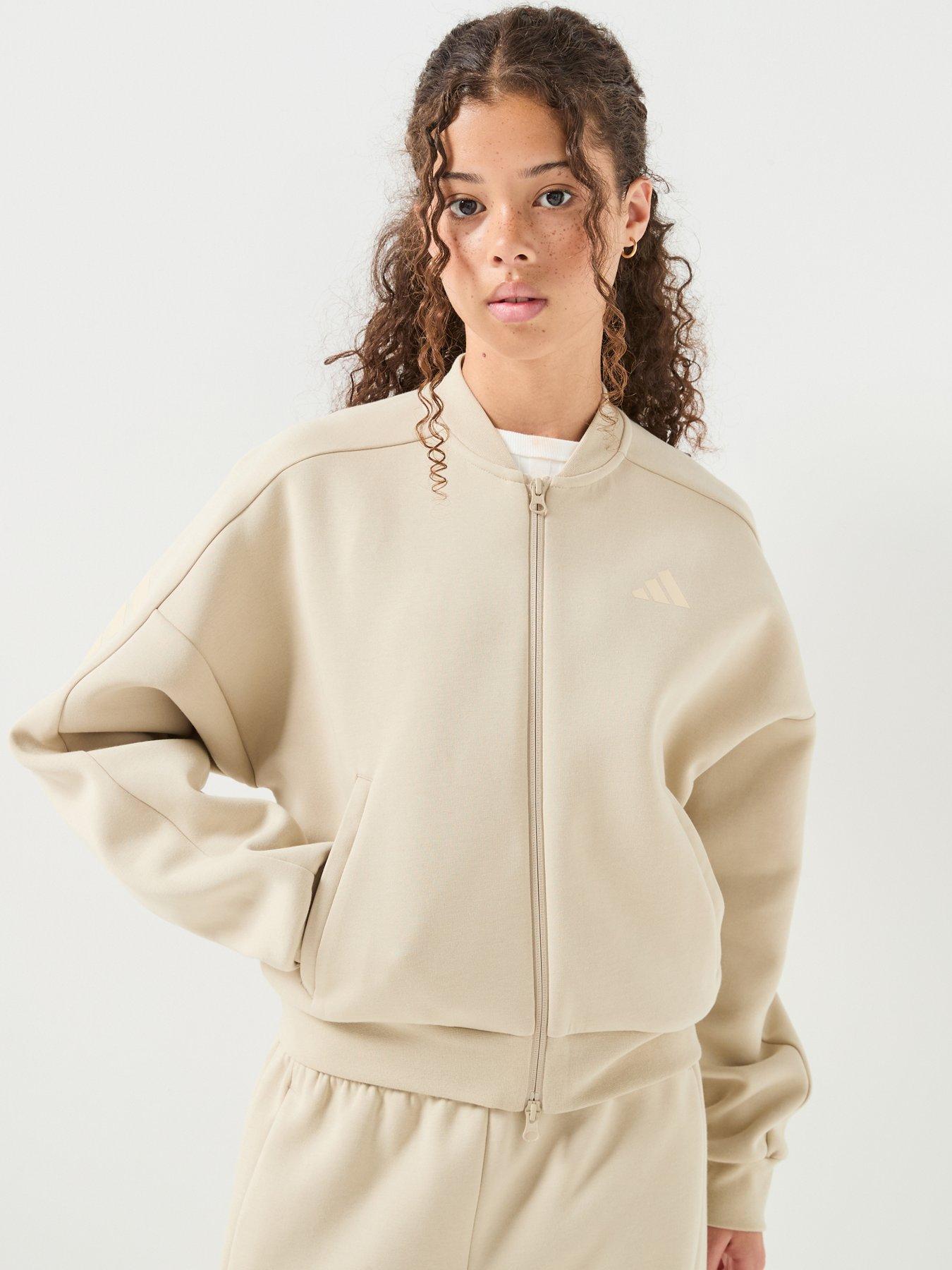 Adidas Sportswear Junior Jogger 3 Stripe Full Zip Bomber - Beige