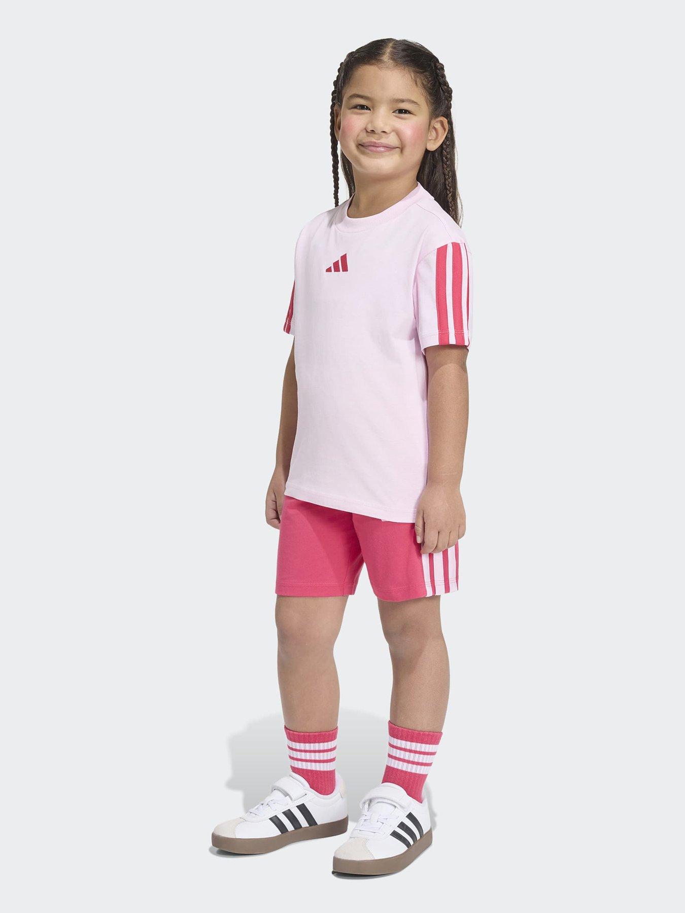 adidas Sportswear Kids 3 Stripe T-Shirt Set - Pink