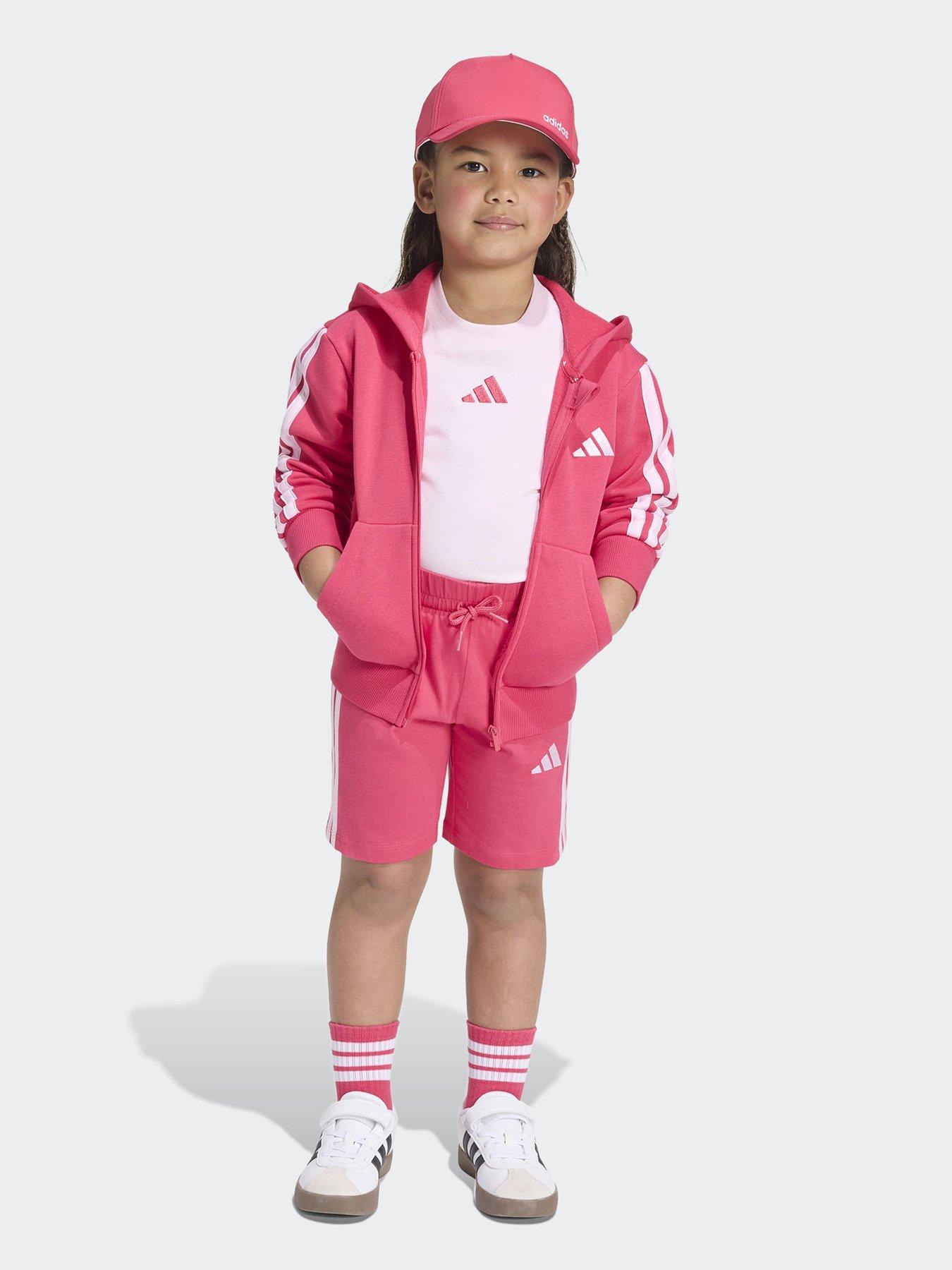 Image 5 of 7 of adidas Sportswear Girls 3 Stripe T-shirt Set - Pink