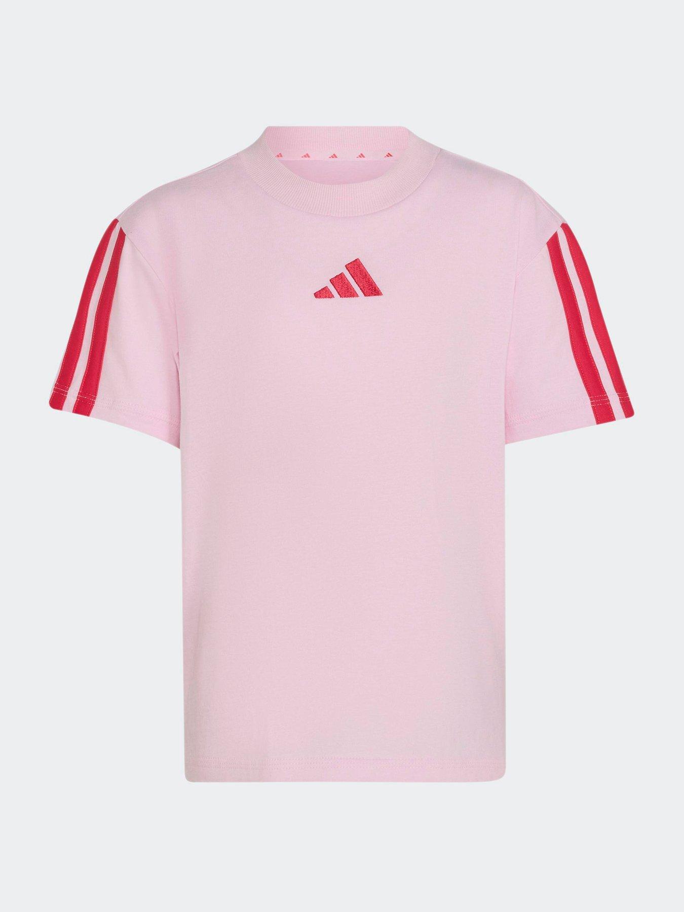 Image 6 of 7 of adidas Sportswear Girls 3 Stripe T-shirt Set - Pink