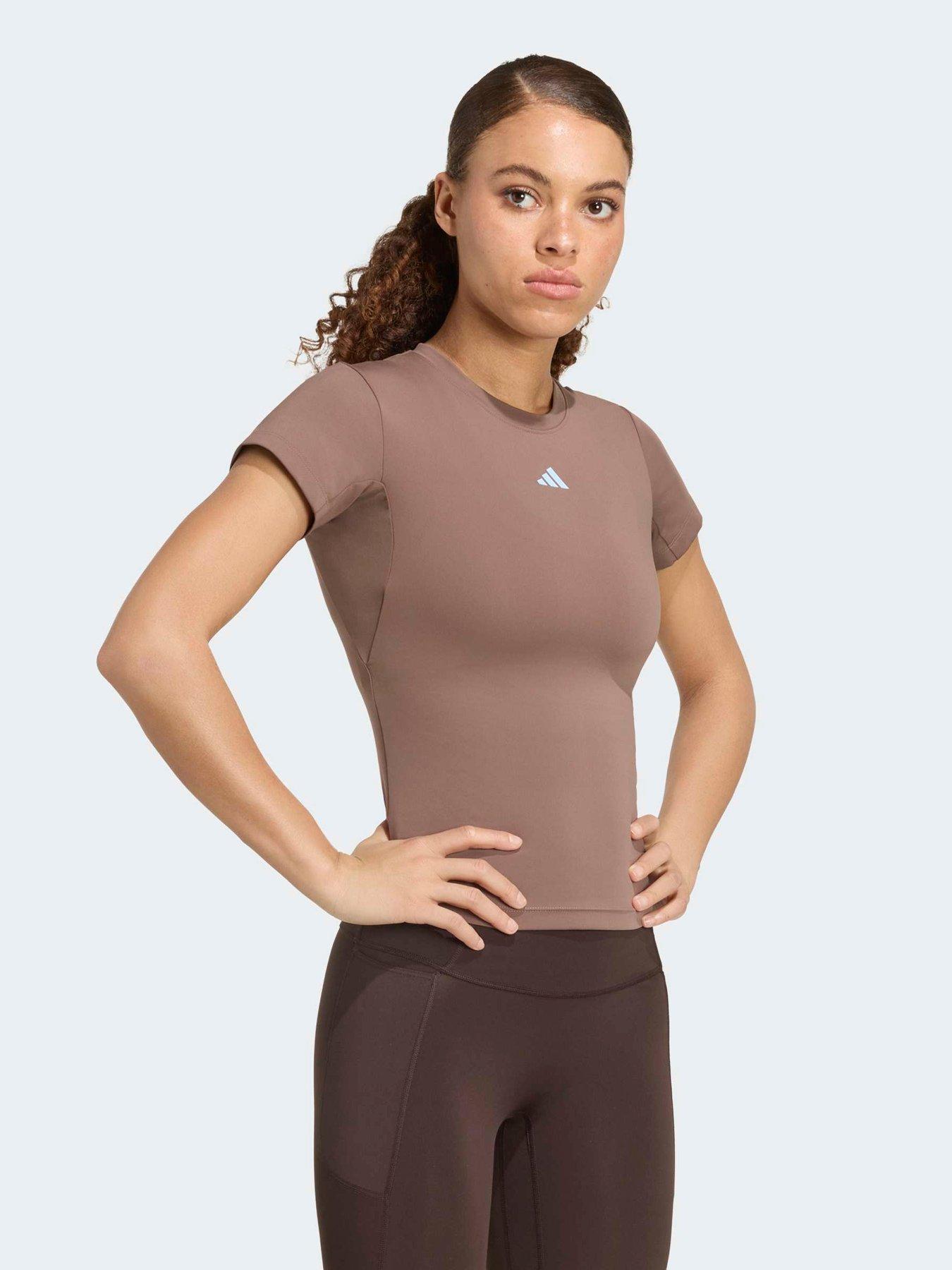 adidas Women's 3 Stripe Slim Fit T-Shirt - Brown